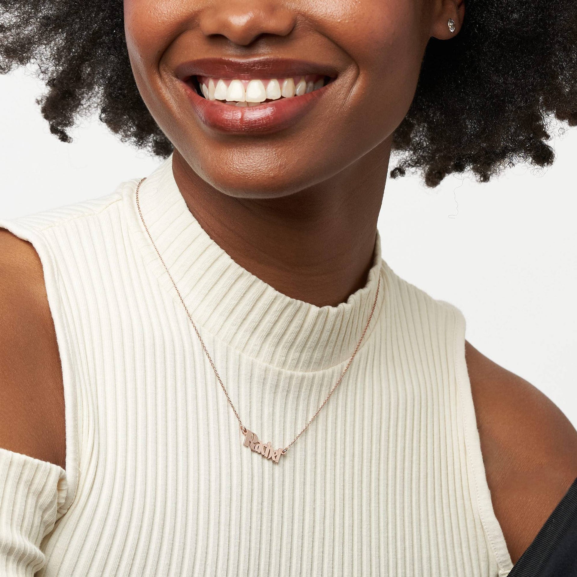 Wednesday Textured Gothic Name Necklace in 18K Rose Gold Plating