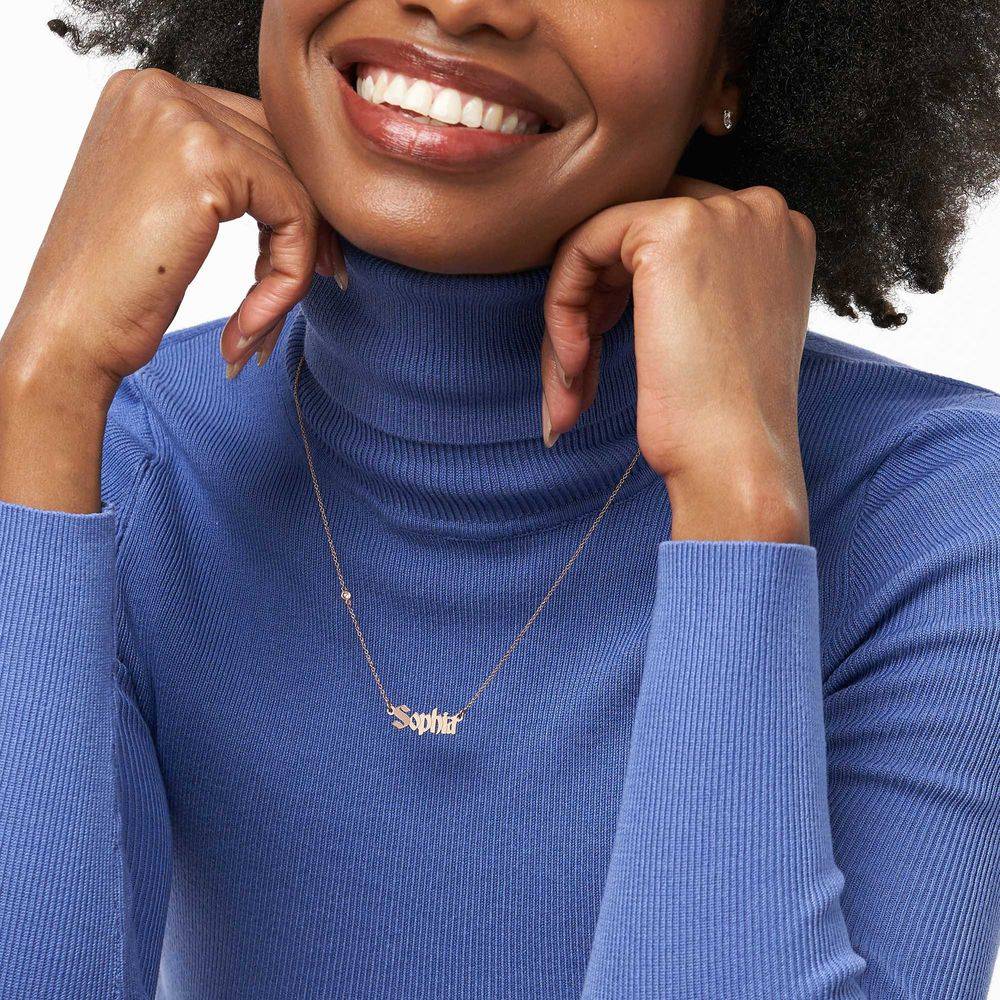 Wednesday Textured Gothic Name Necklace with Diamond in 18K Rose Gold Plating