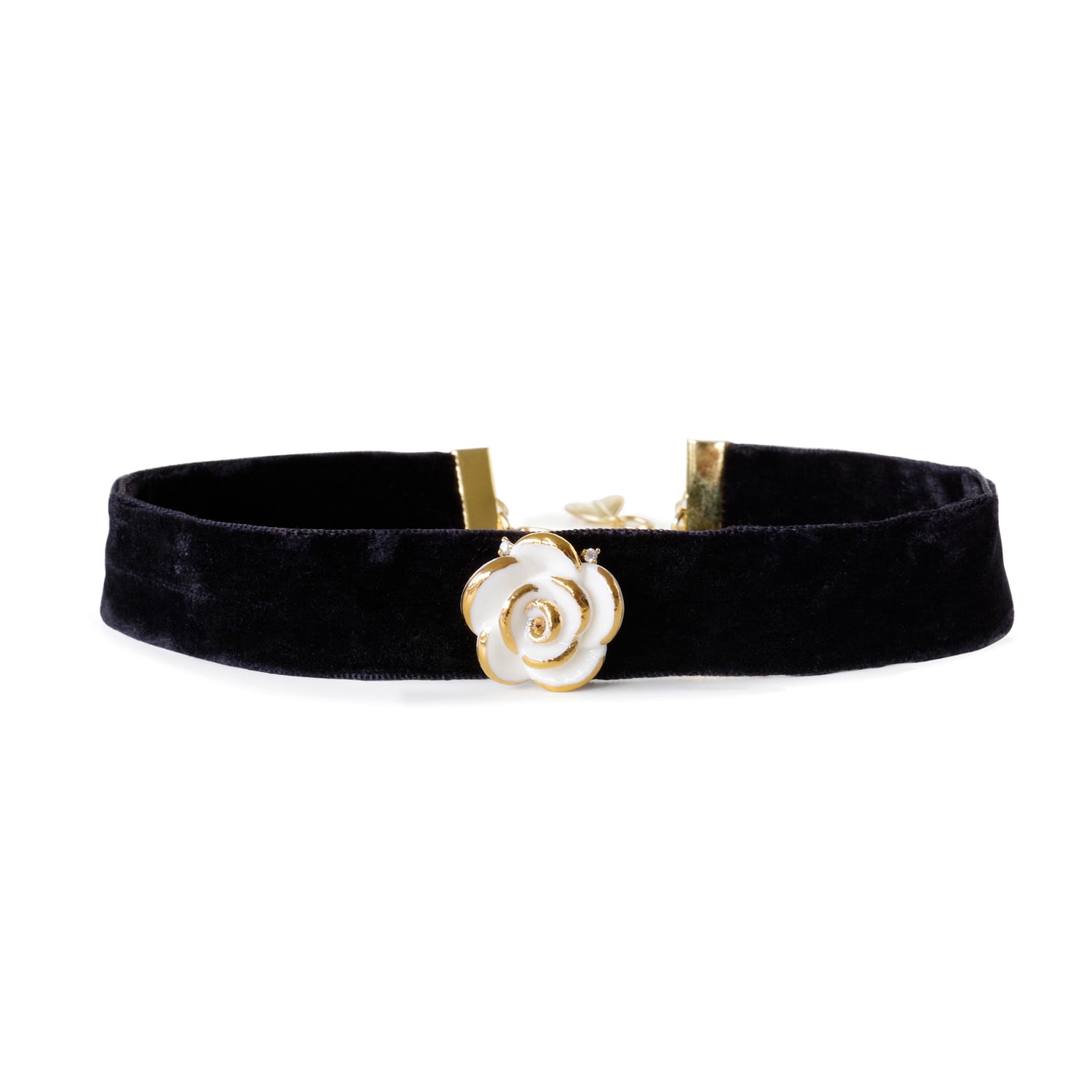 Golden White Cloud Rose Black Velvet Choker