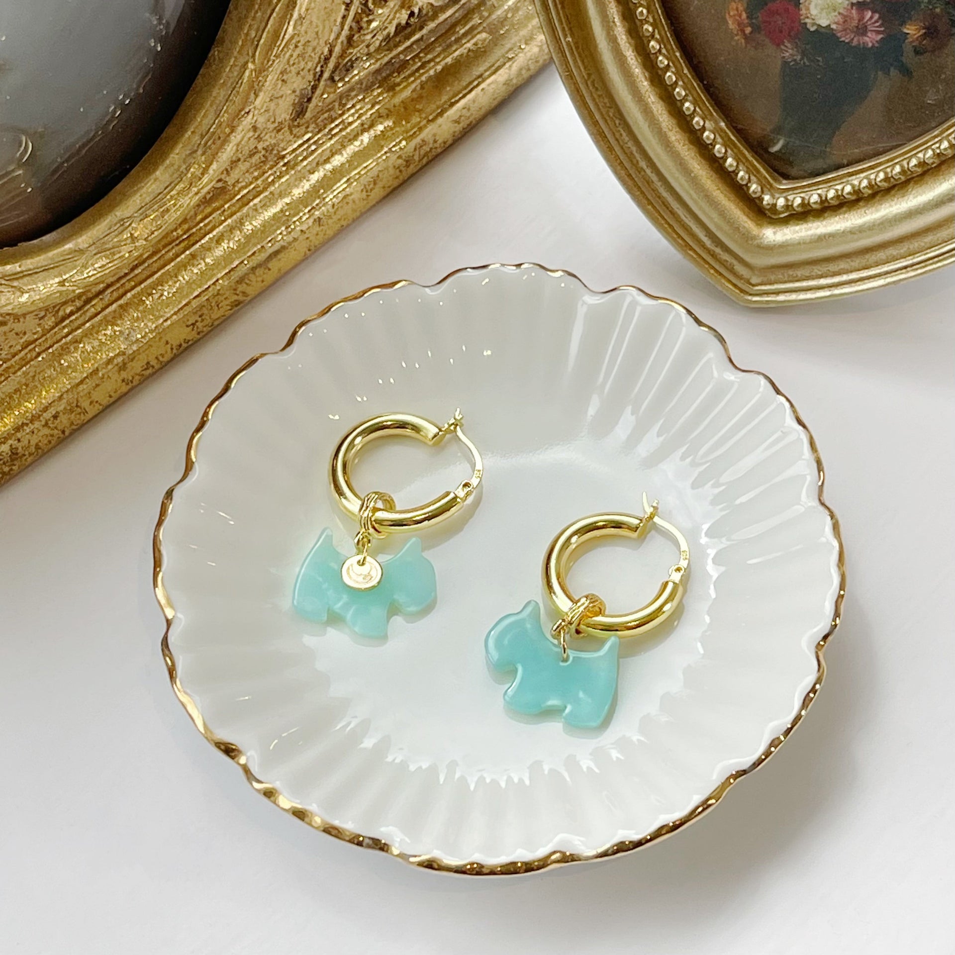 Welsh Corgi Hoop Earrings - Blue