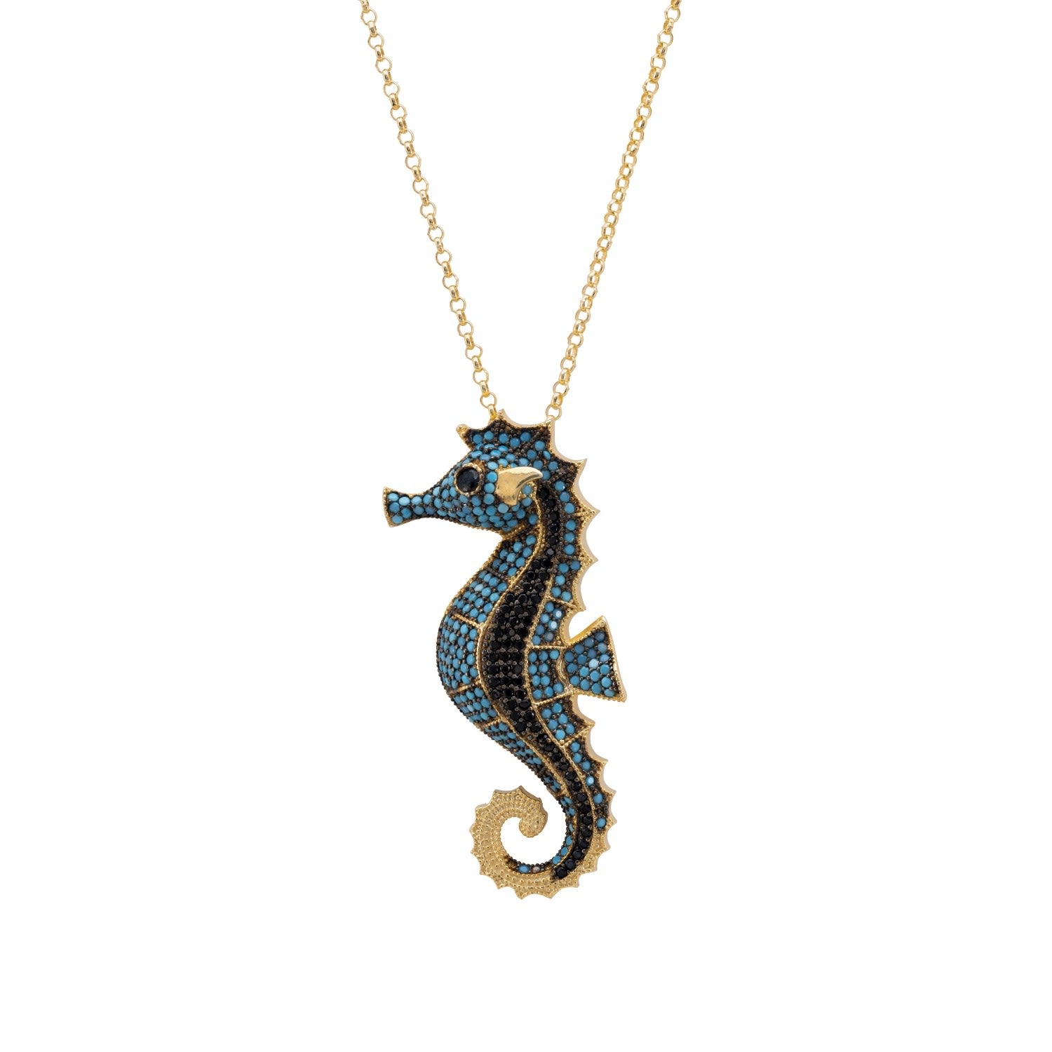 Seahorse Pendant Necklace Gold Turquoise