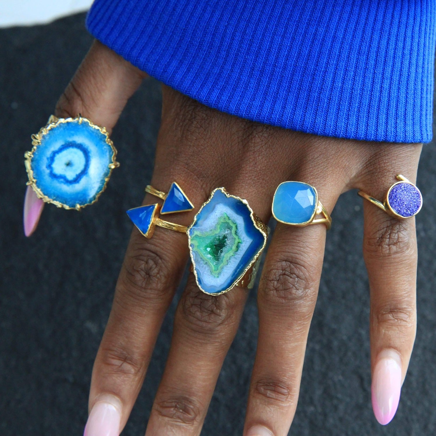 Blue Ebien Gemstone Gold Adjustable Ring