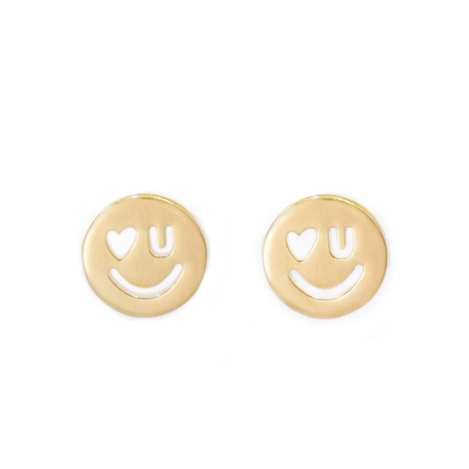 Love U Happy Face Earrings Gold