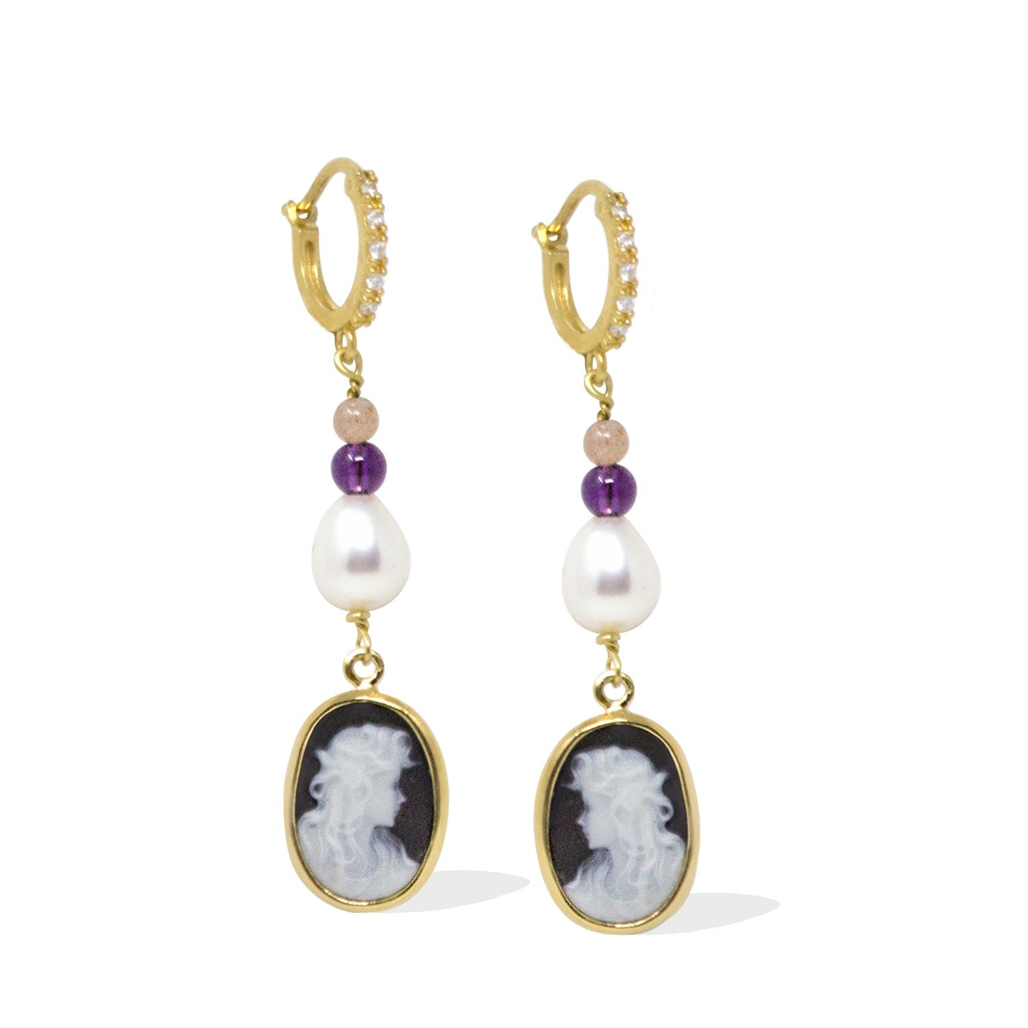 Little Lovelies Gold-Plated Black Cameo Hoop Earrings
