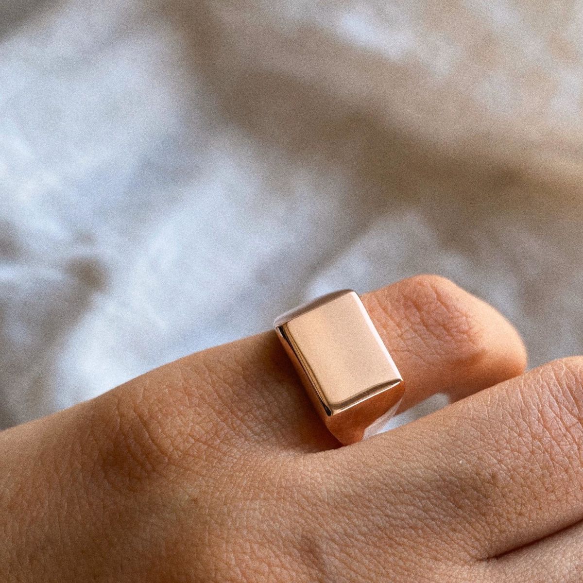 Signature Rectangular Sterling Silver Signet Ring - Rose Gold