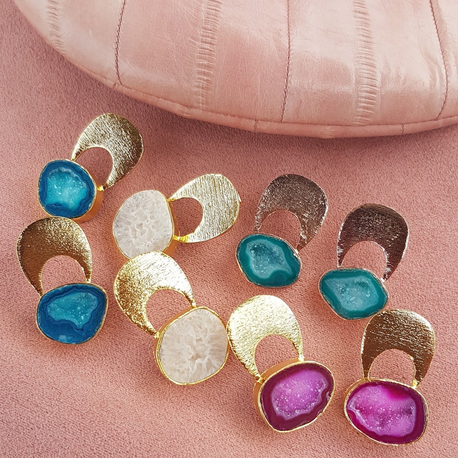 Quietly Confident White Agate Crystal Gold Earrings