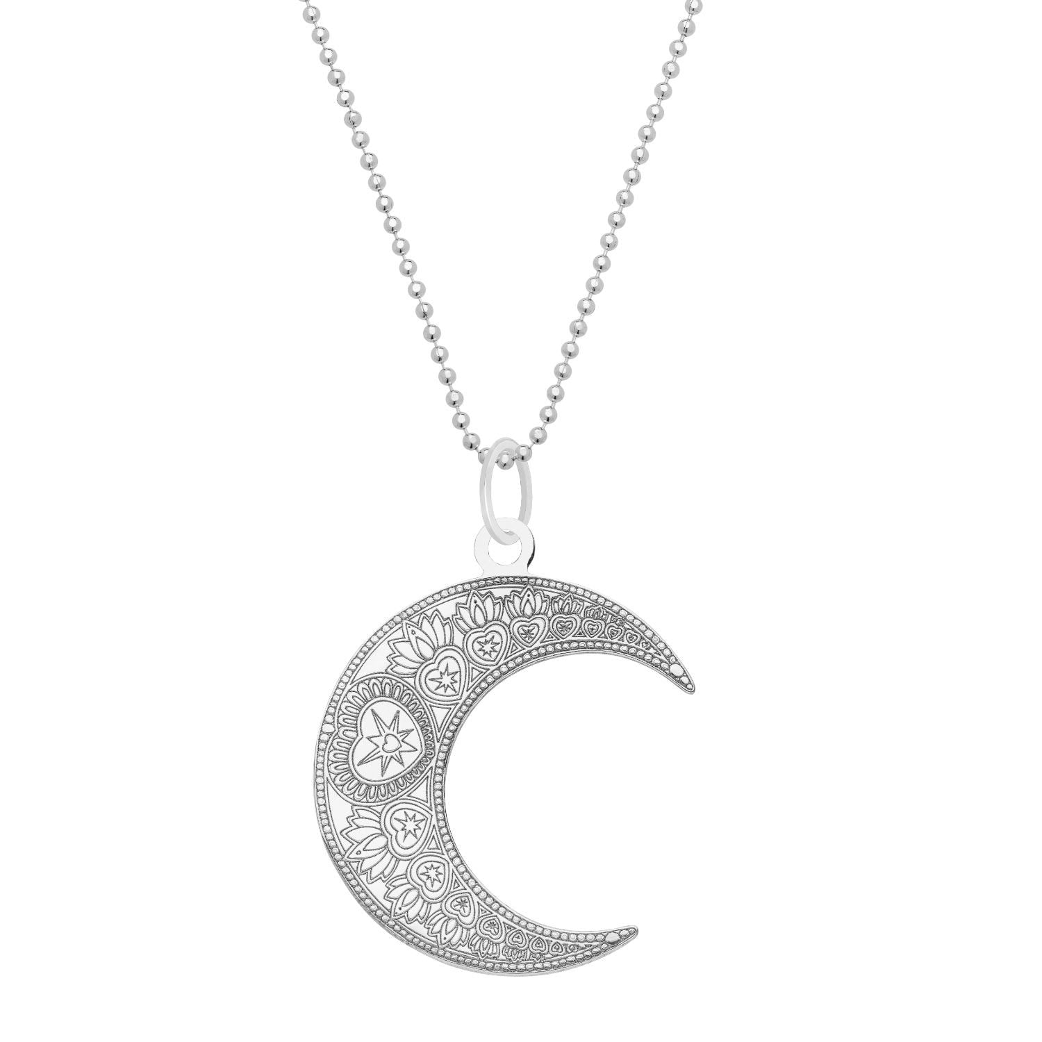 Medium Silver Mandala Moon Necklace
