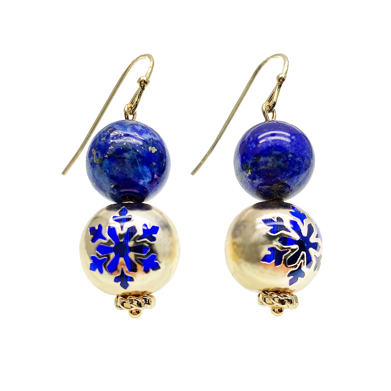 Christmas Style Round Lapis Snowflake Dangle Earrings