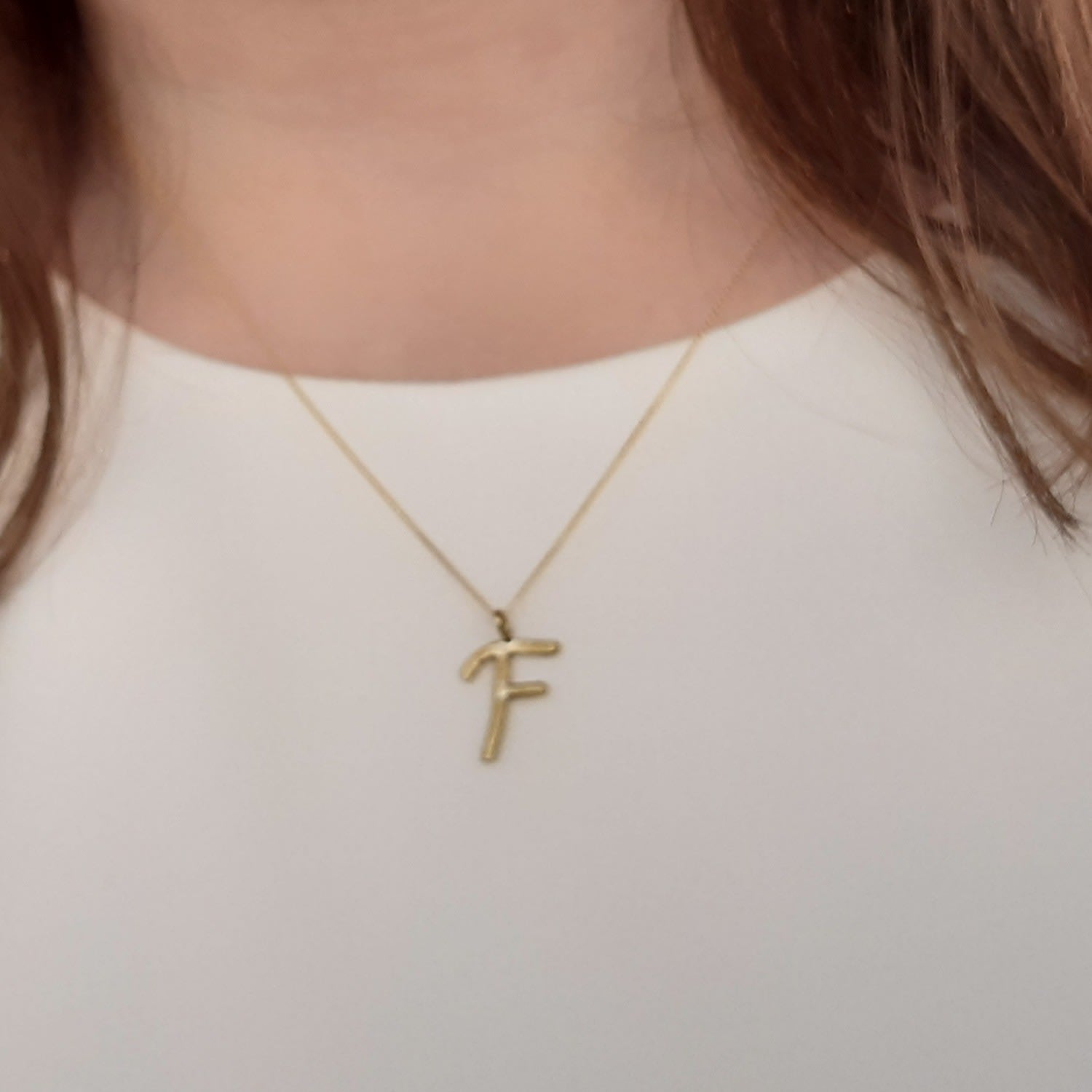 Solid Gold Letter F Pendant Necklace