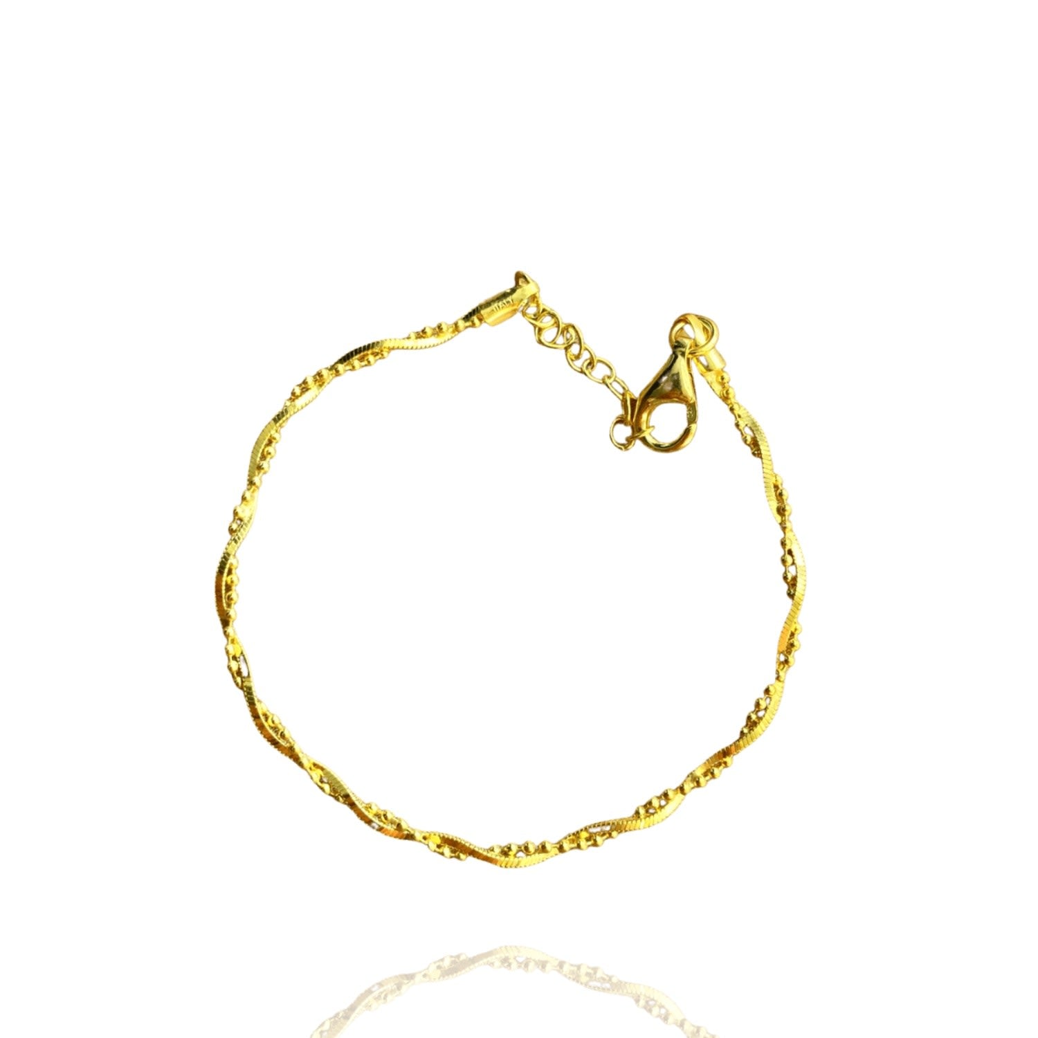 Bead Chain Twisted Sterling Silver Bracelet - Gold