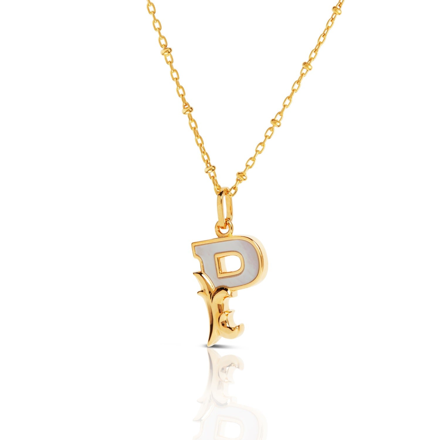 Gold Plated P Initial Necklace With Mother Of Pearl