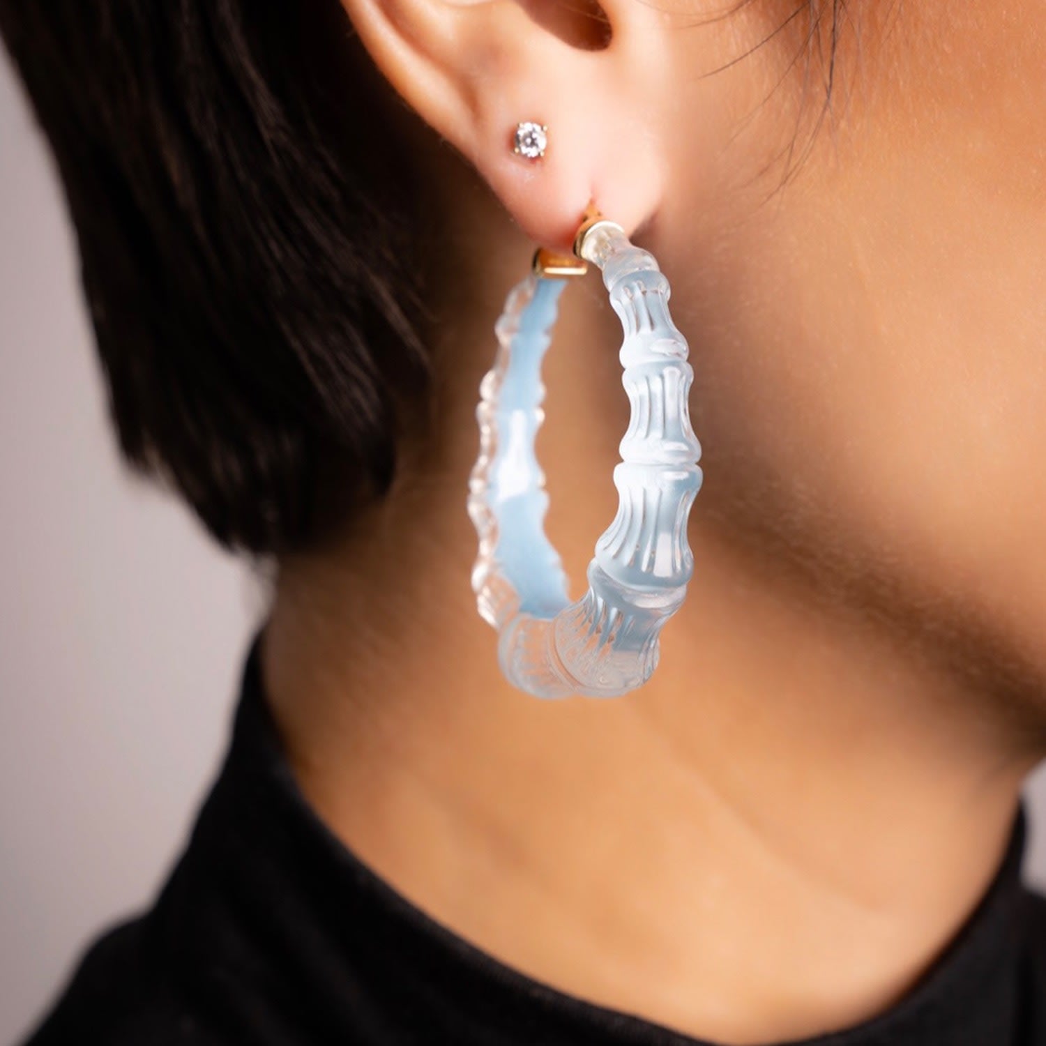 Bamboo Illusion Hoop Earrings In Ice Blue