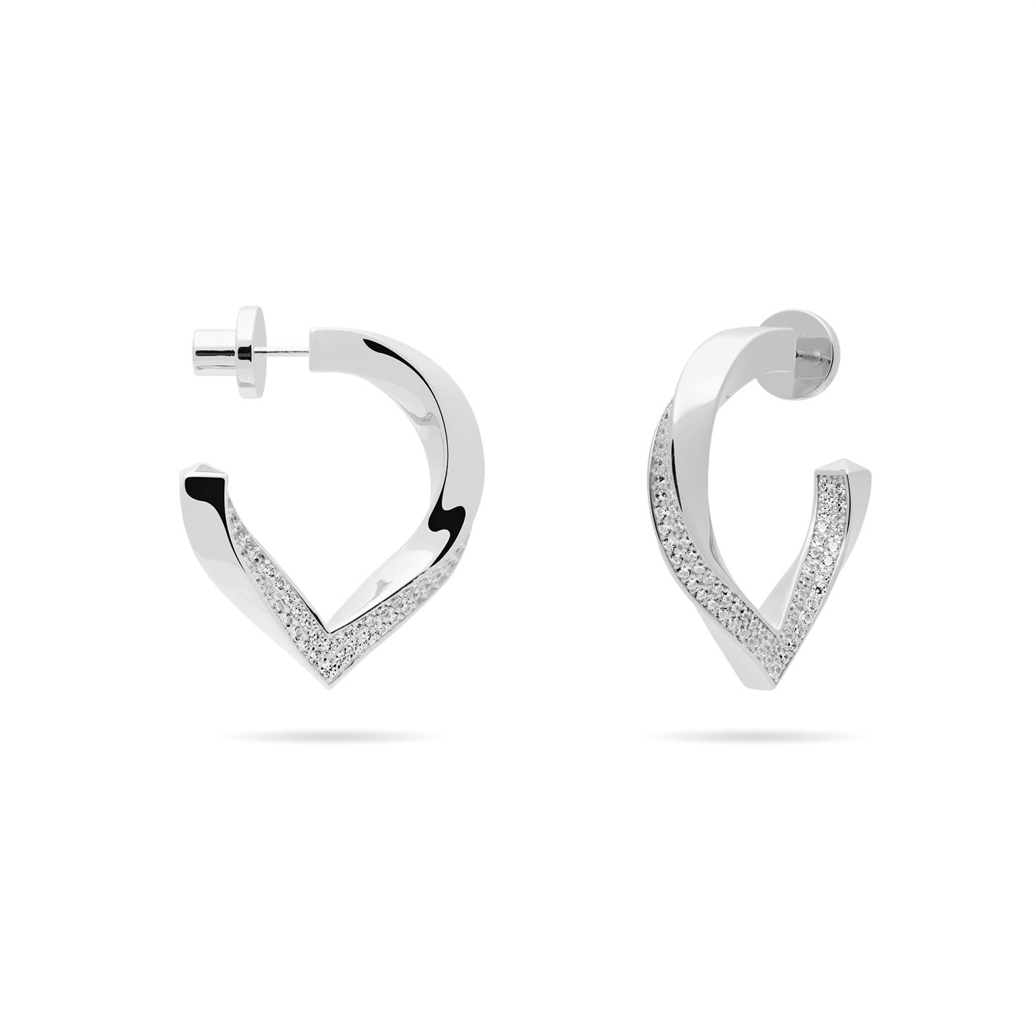 Twisted Stylized Waterdrop Drop Earrings With Pave Cz - Silver