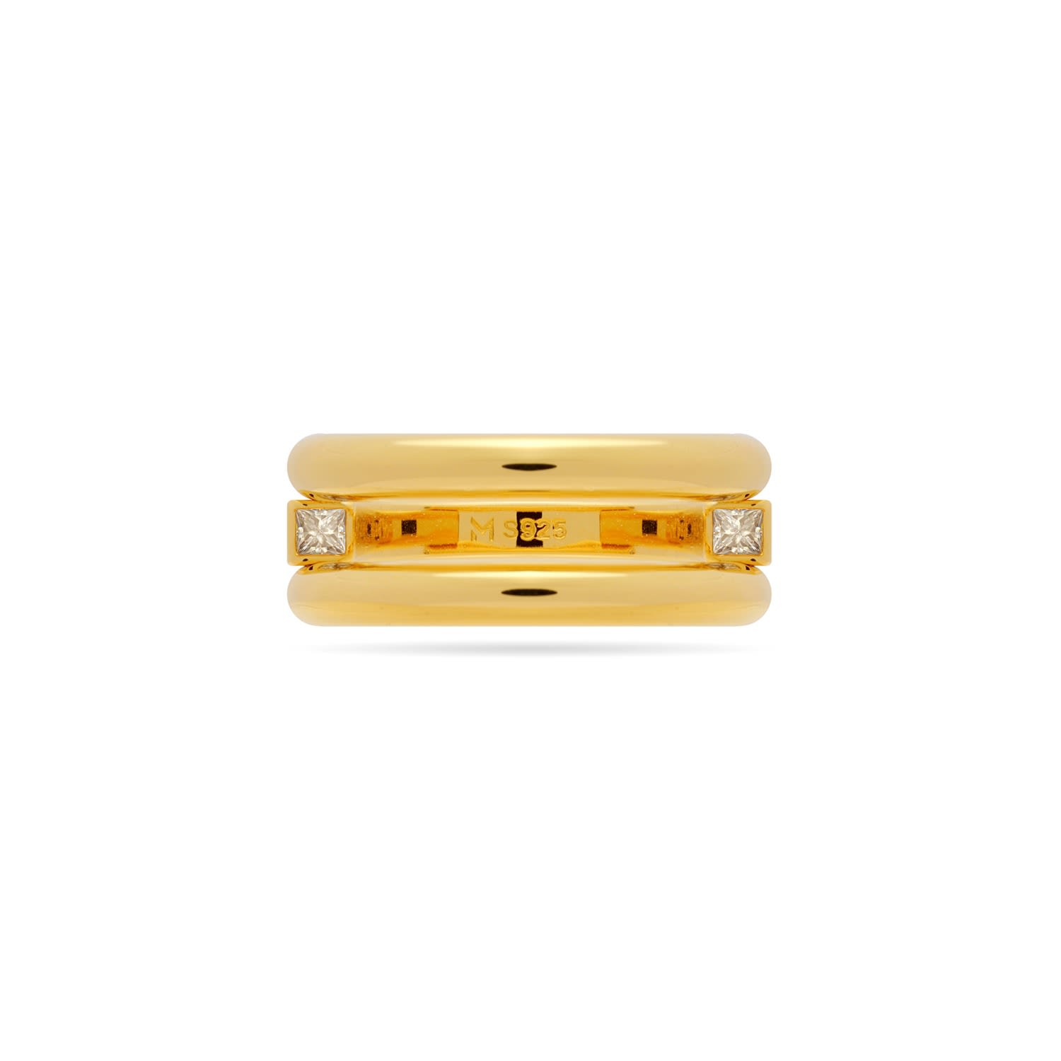 Round And Square Triple Band Convertible Ring With Cz - Gold