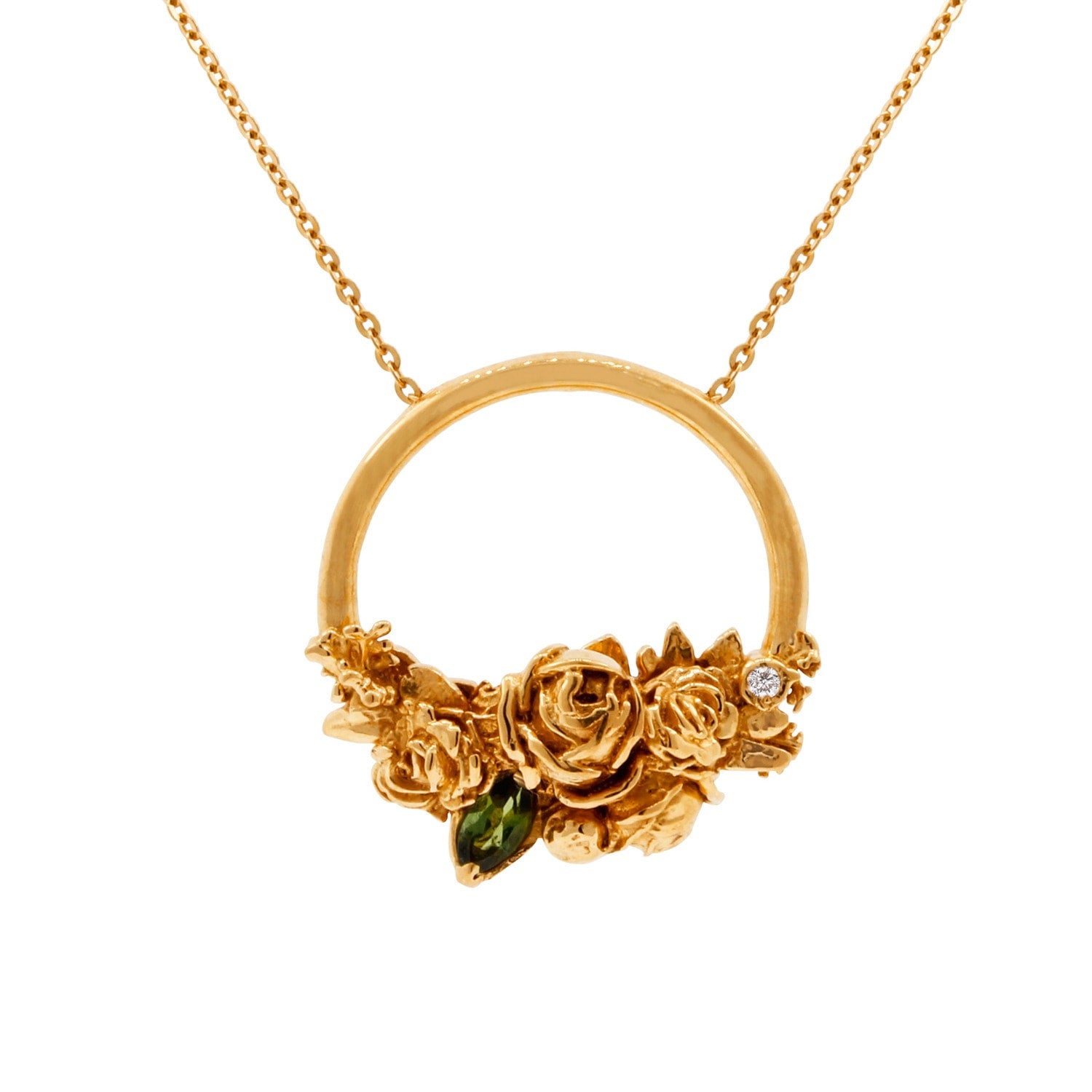 Rose Halo Diamond & Tourmaline Necklace – Rose Gold