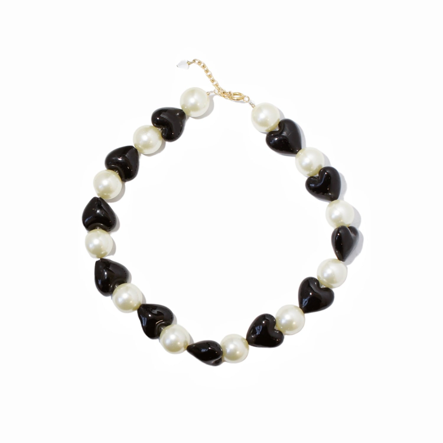 Whisper Of Heart Glass Heart And Jumbo Pearl Necklace, Opaque Black