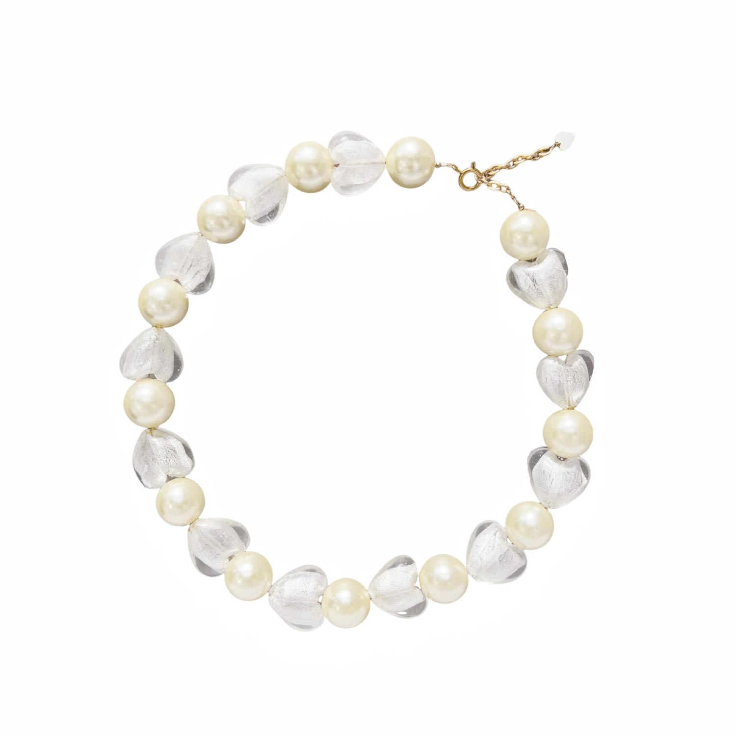 Whisper Of Heart Glass Heart And Jumbo Pearl Necklace, Clear & Silver
