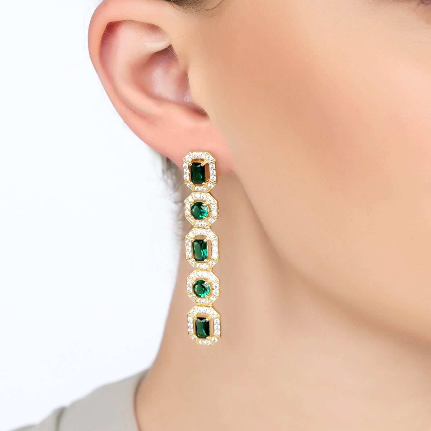 Whistledown Emerald Drop Earrings Gold