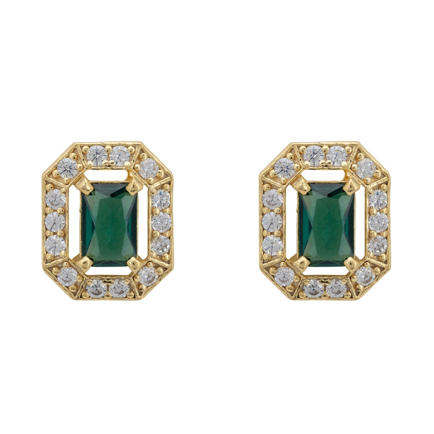 Whistledown Gemstone Stud Earrings Emerald Gold
