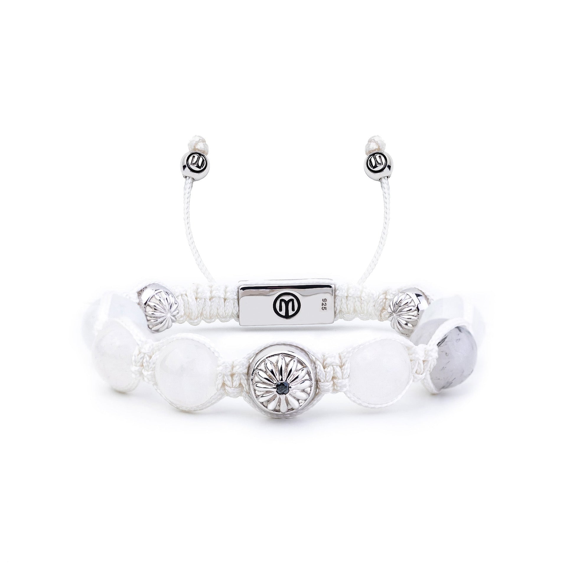 White Braided Bracelet With Moonstone In Silver - The Maverick