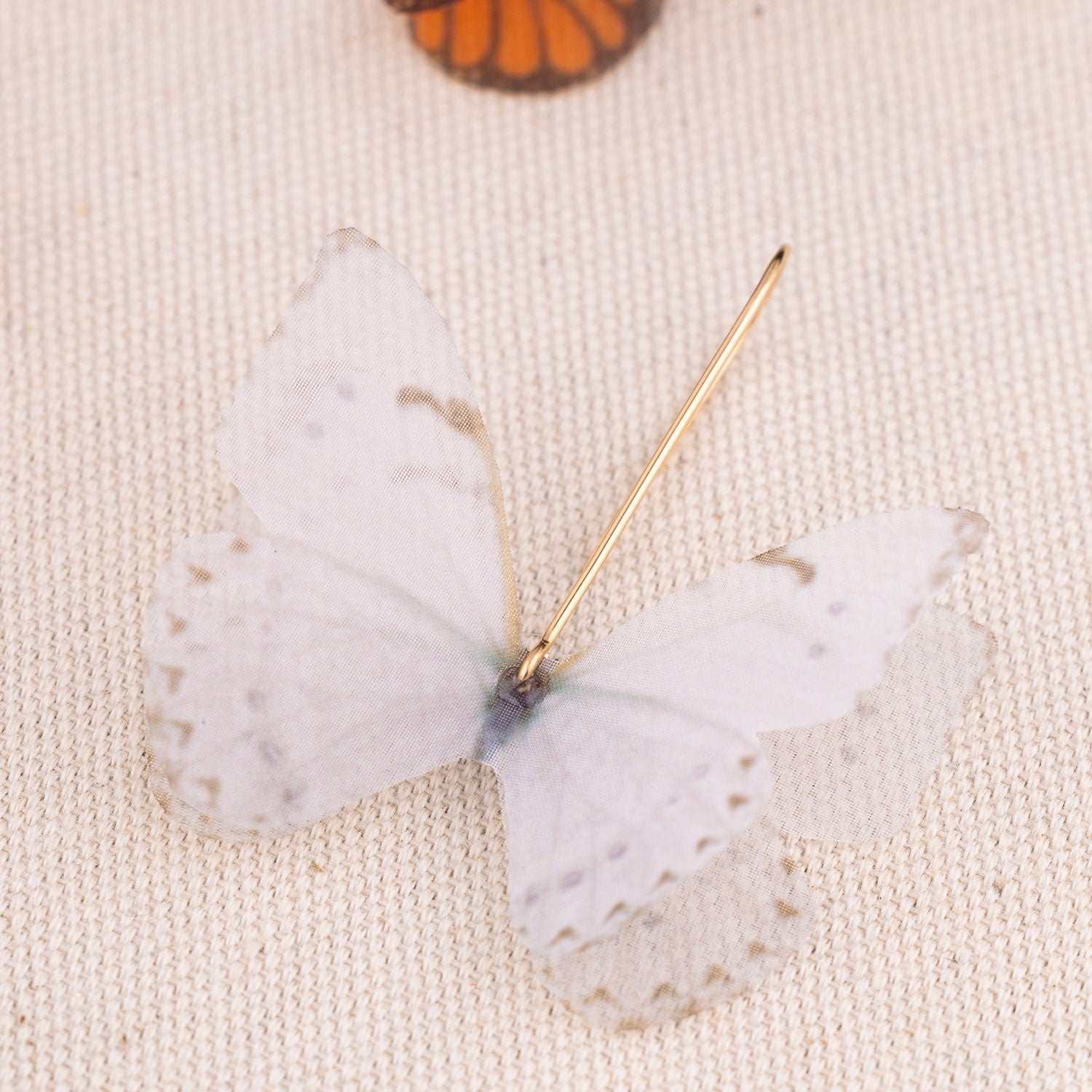 White Bridal Silk Butterfly Gold Dangle Earrings
