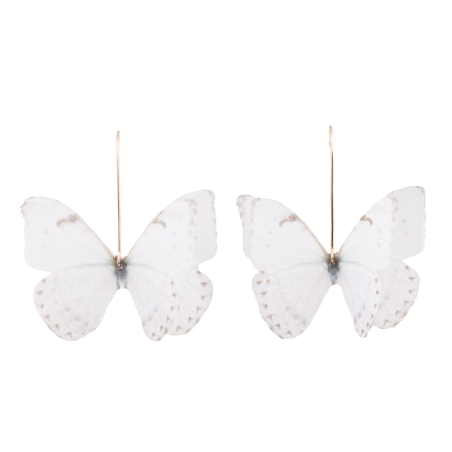 White Bridal Silk Butterfly Gold Dangle Earrings