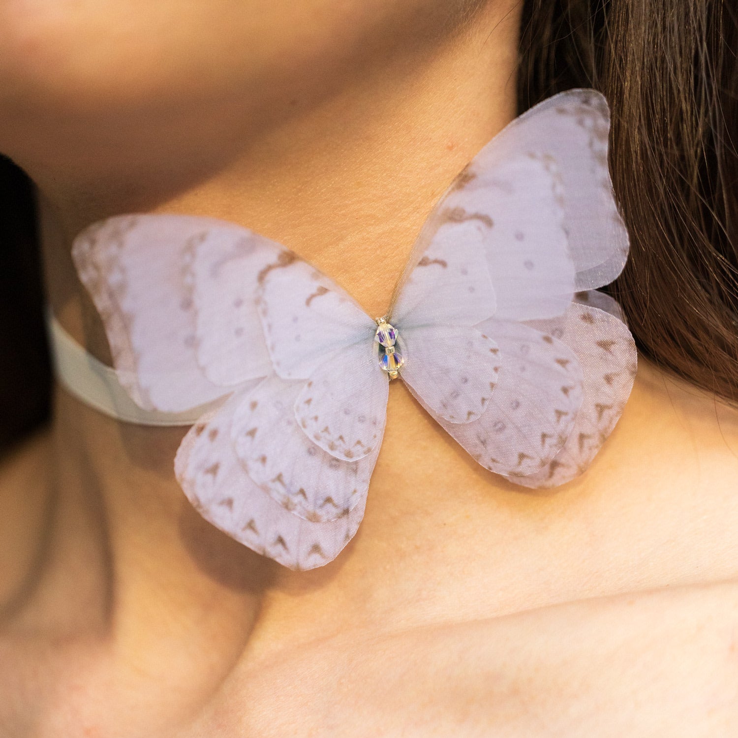 White Butterfly Bridal Ribbon Tie Choker Necklace White Ribbon