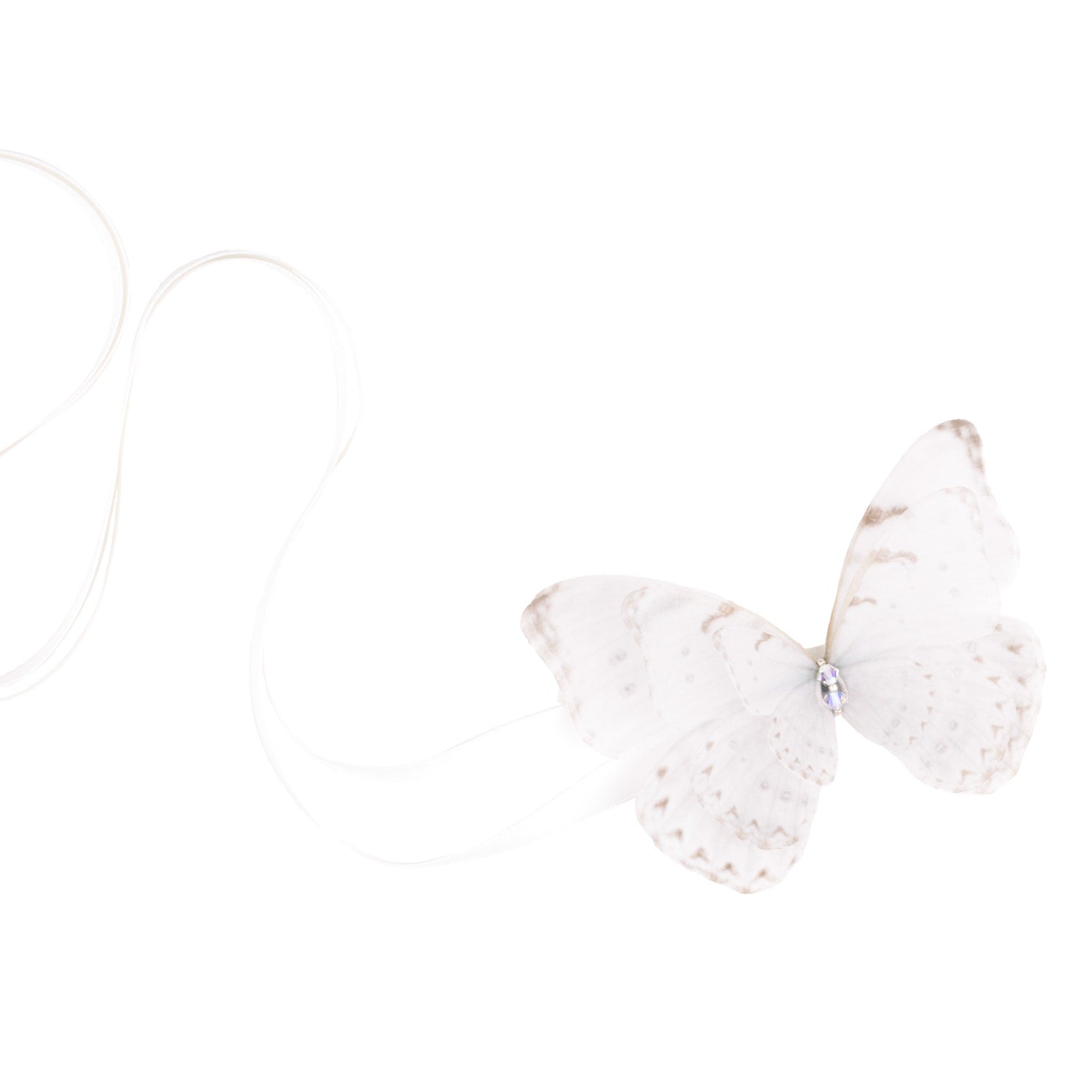 White Butterfly Bridal Ribbon Tie Choker Necklace White Ribbon
