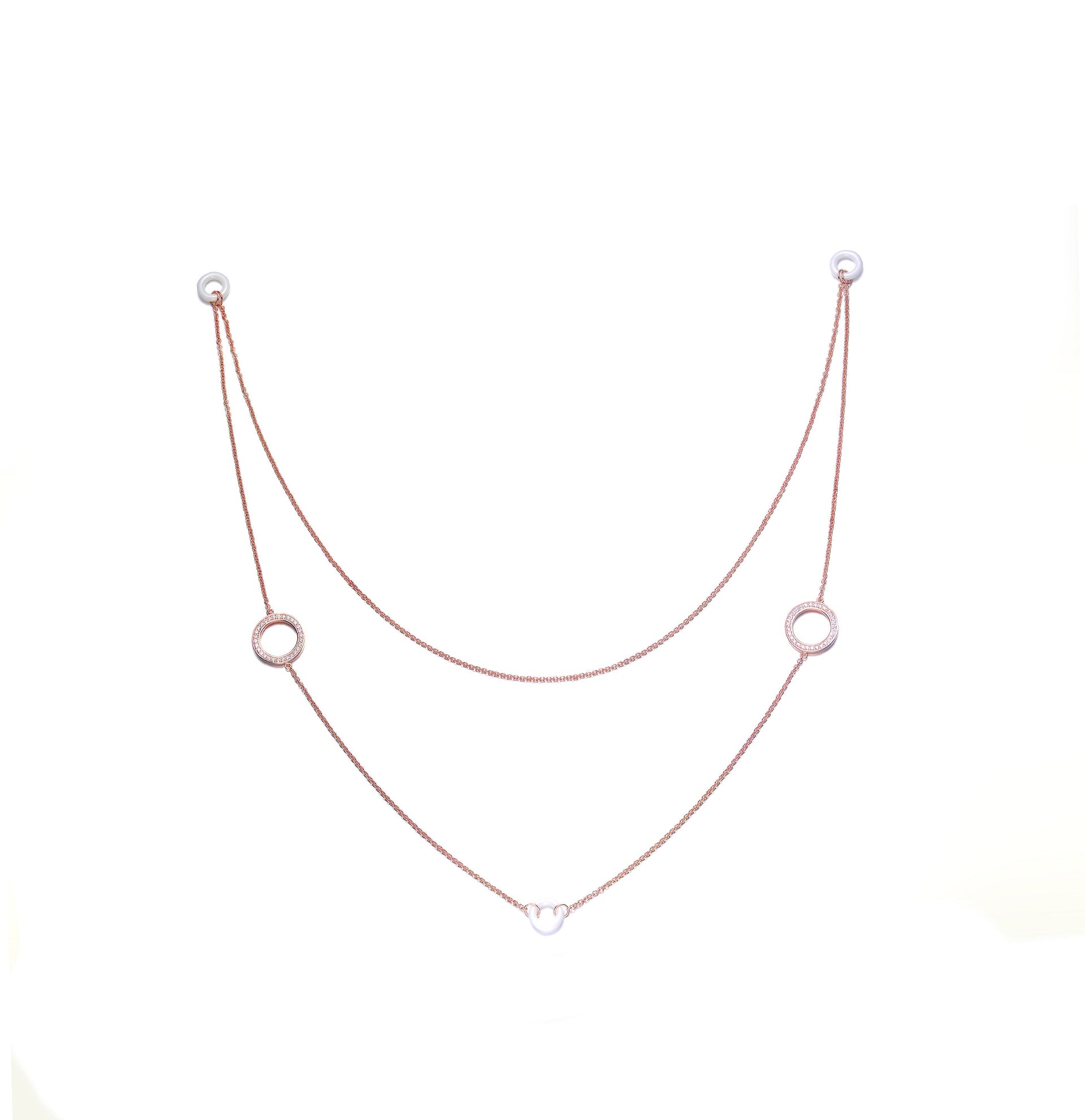 Rachel Glauber White Ceramicdouble Ovel Cz Necklace