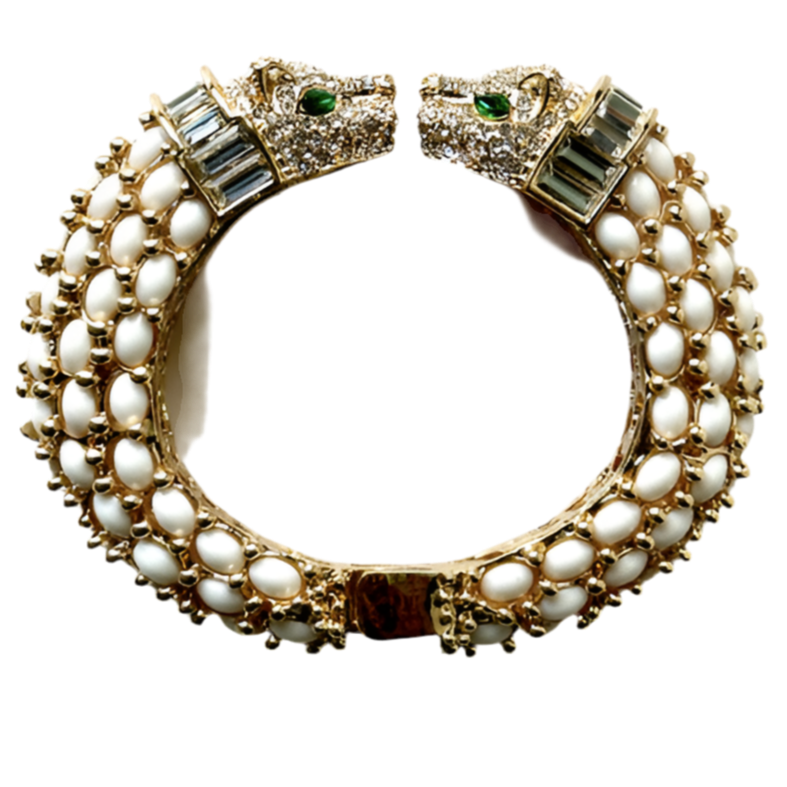 White Double Panther Head Bracelet