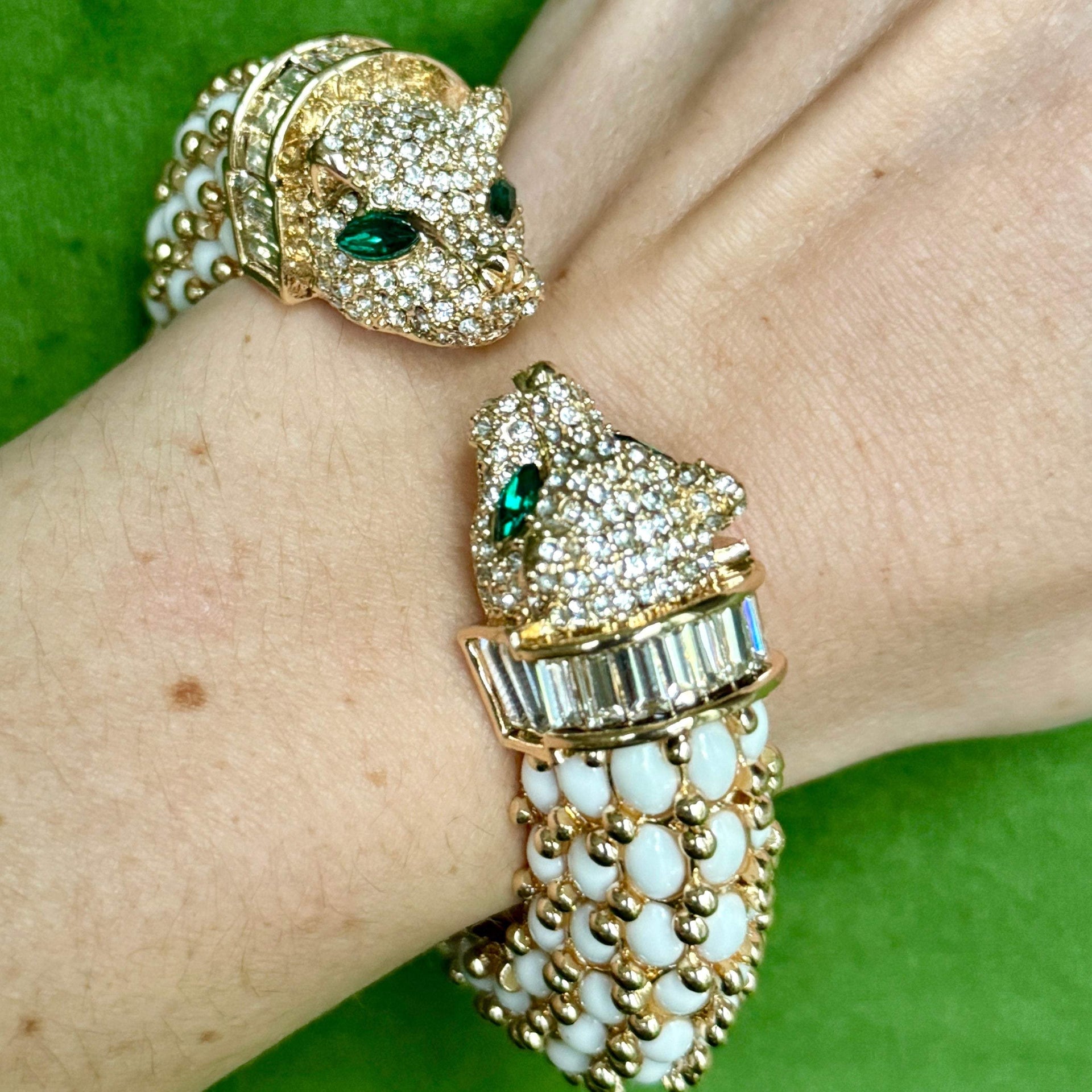 White Double Panther Head Bracelet