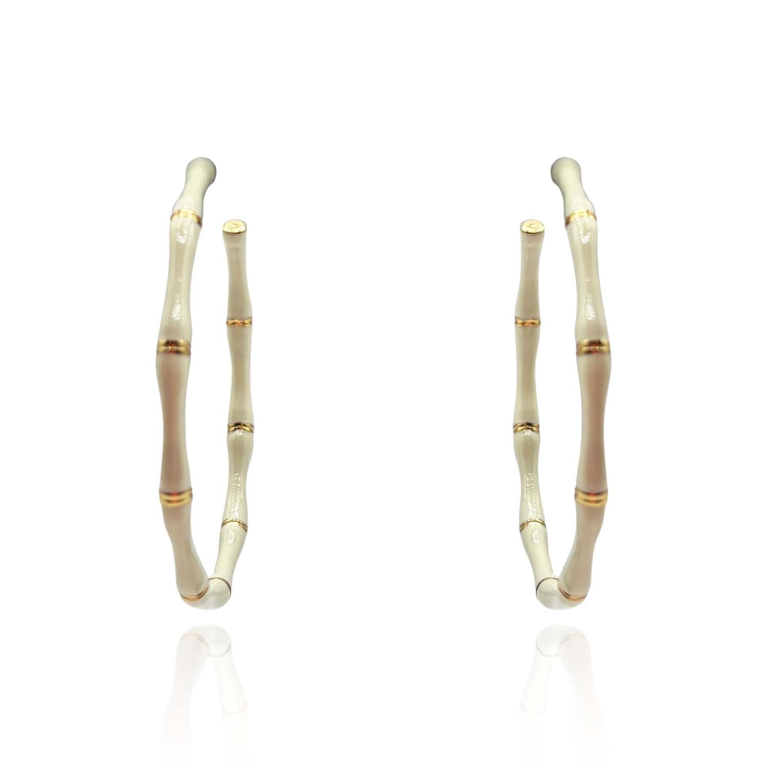 White Enamel And Gold Plated Bamboo Earrings