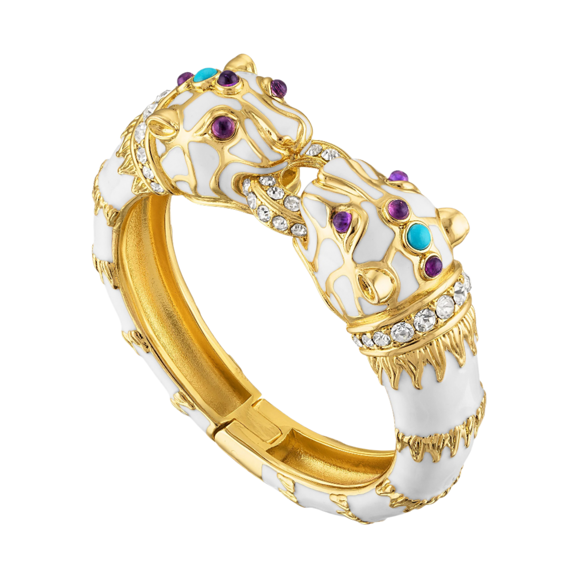 White Enamel Double Panther Bracelet