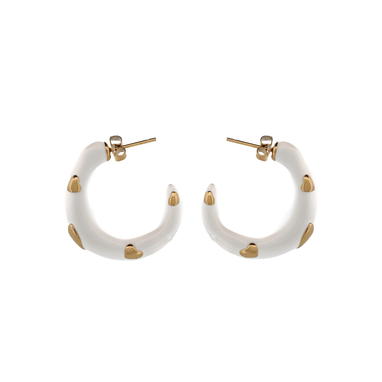 Gold Heart White Hoop Earrings - White -