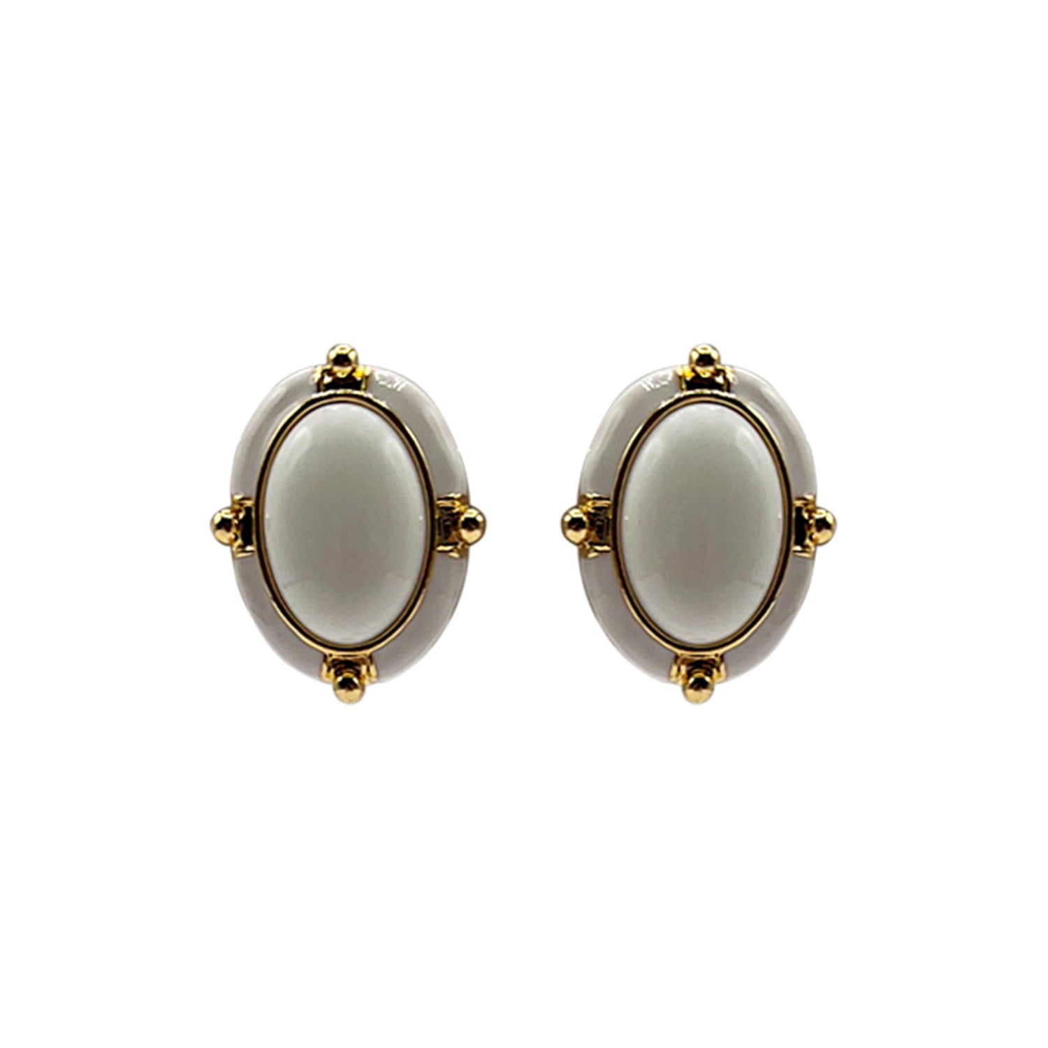 White Enamel Oval Clip Earrings