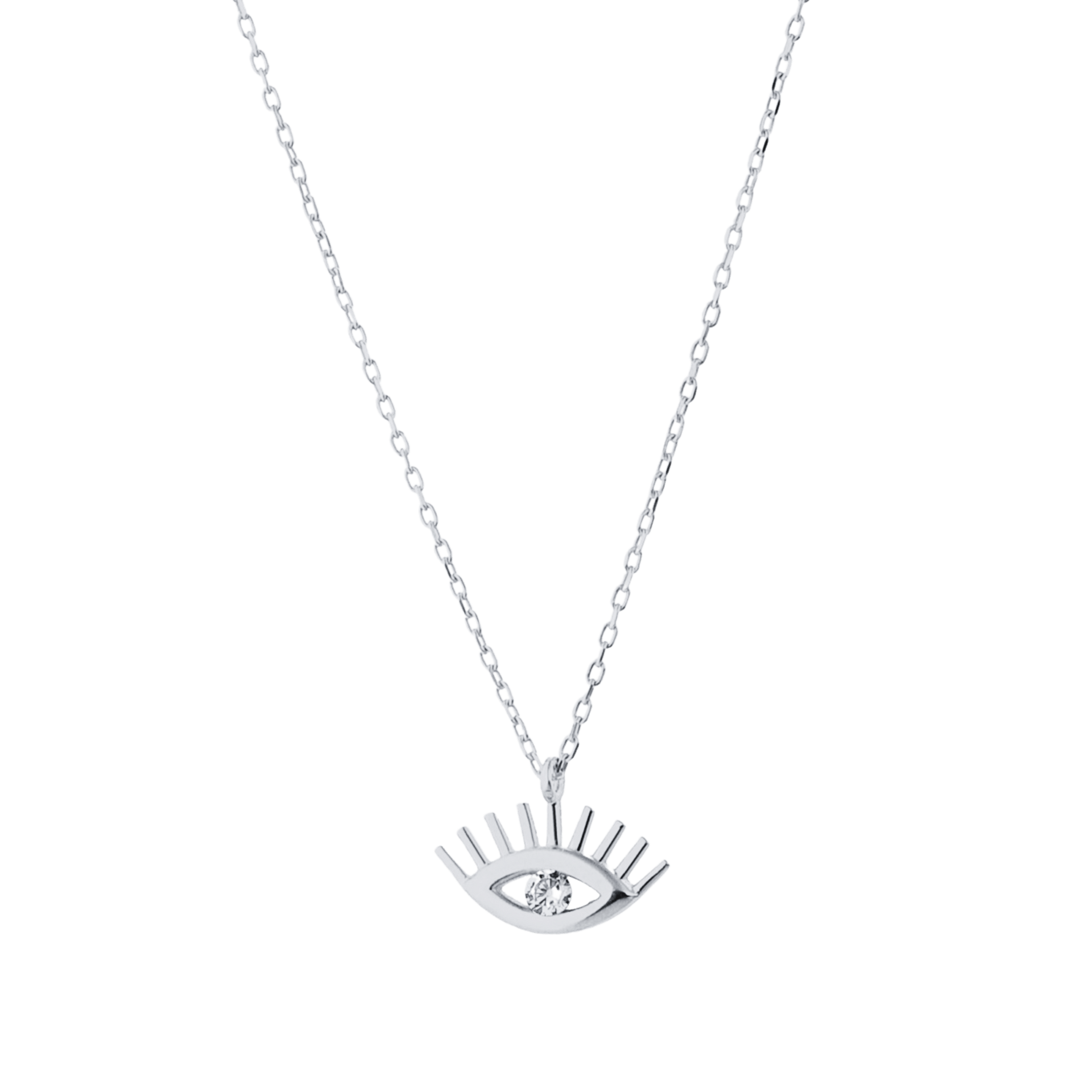 White Eye Evil Eye Sterling Silver Necklace - Silver