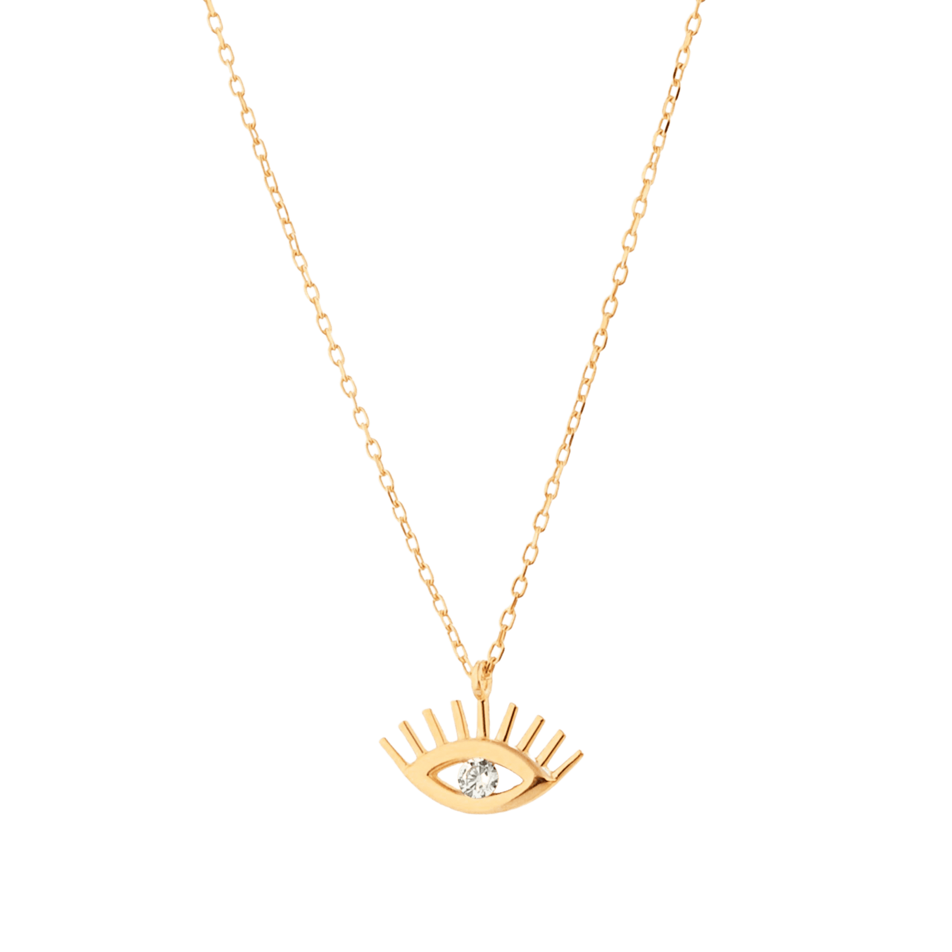 White Eye Evil Eye Sterling Silver Necklace - Gold