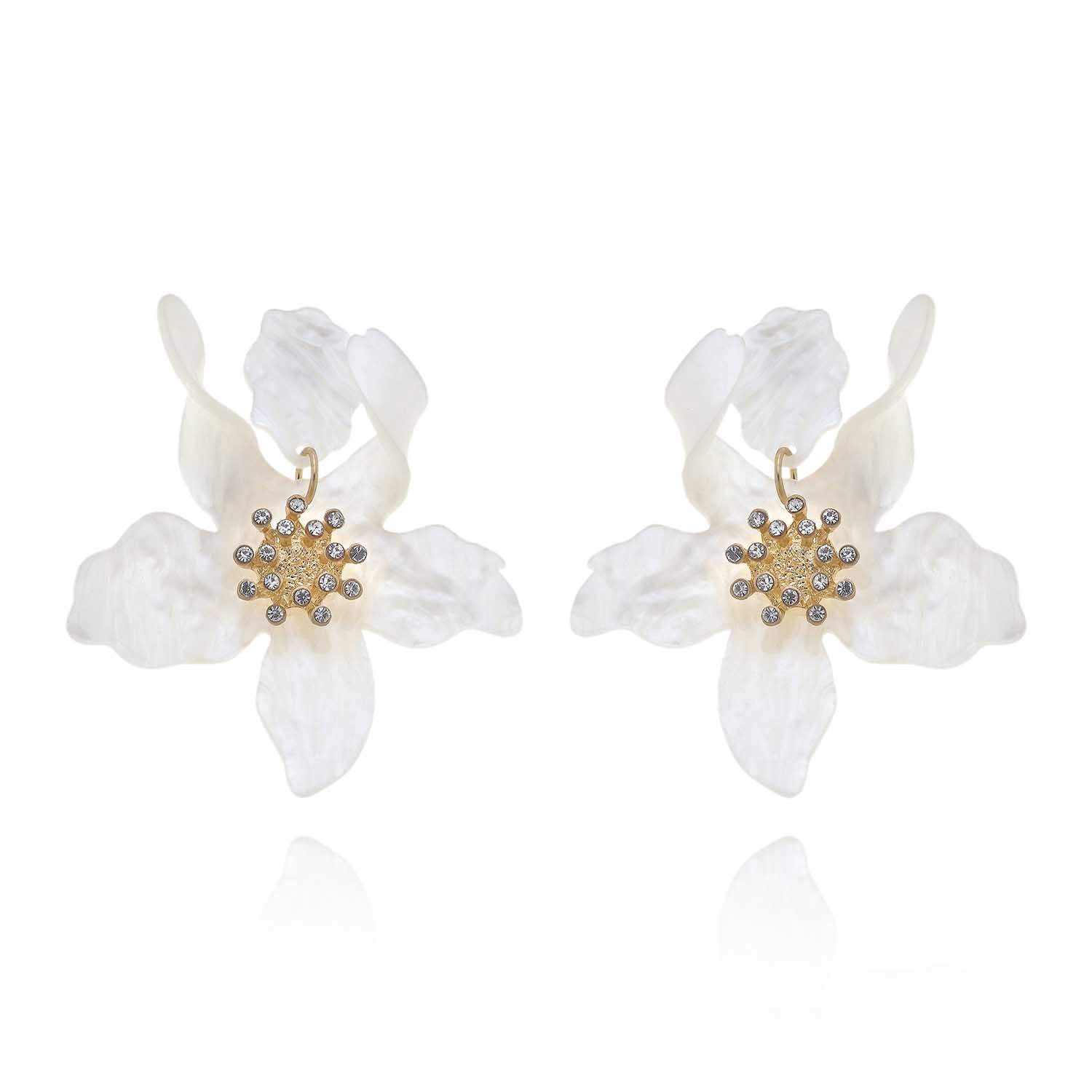 White Floral Resin Drop Earrings