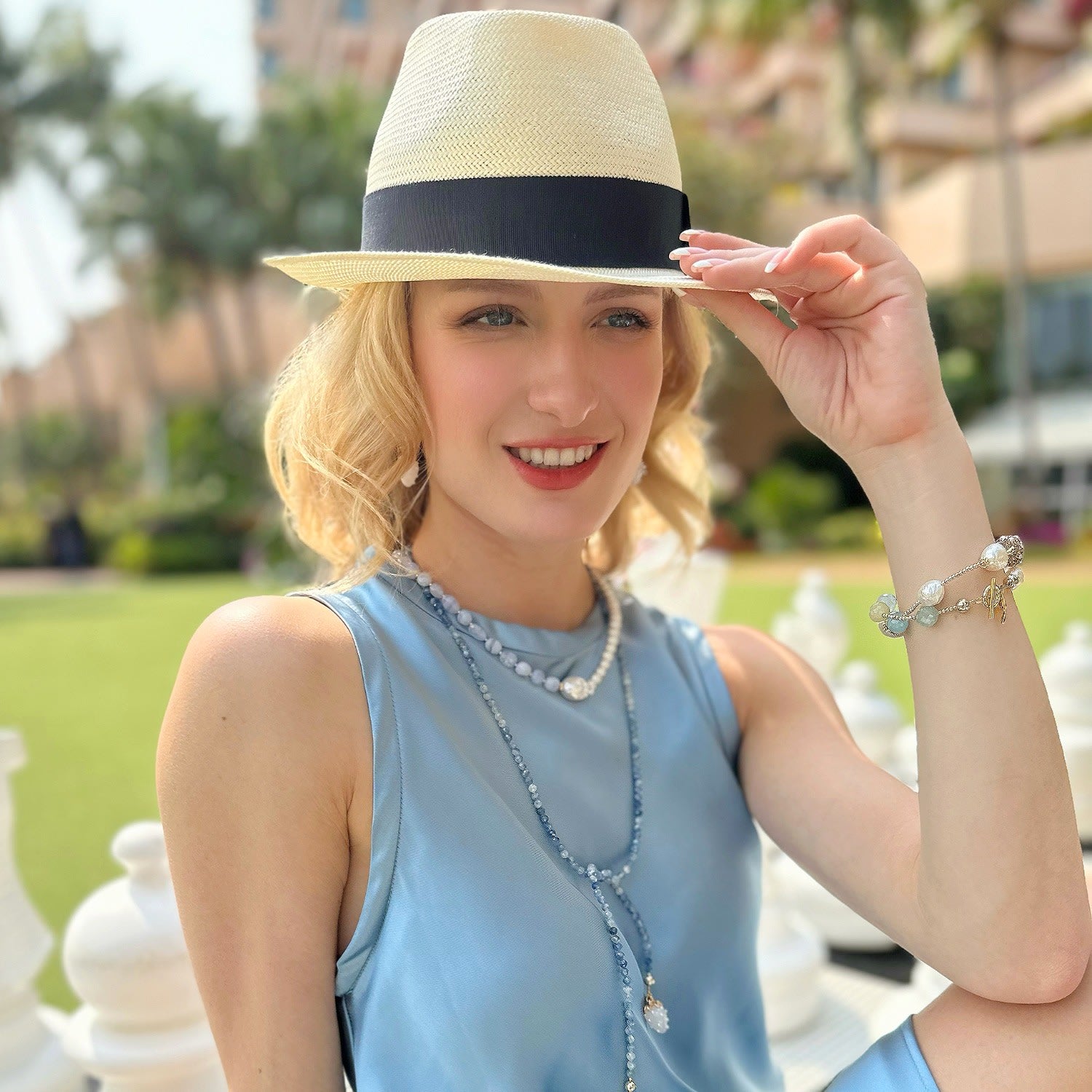 White Freshwater Pearls And Blue Lace Agate Short Necklace