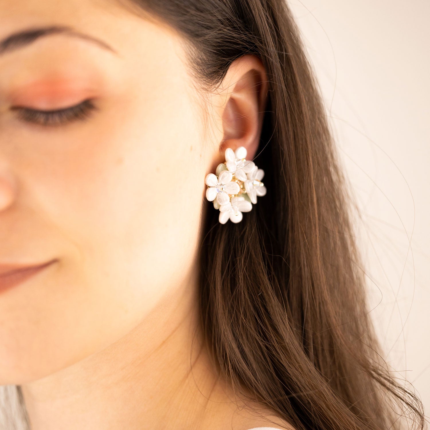 Statement Beaded Flower Earrings Sterling Silver Studs
