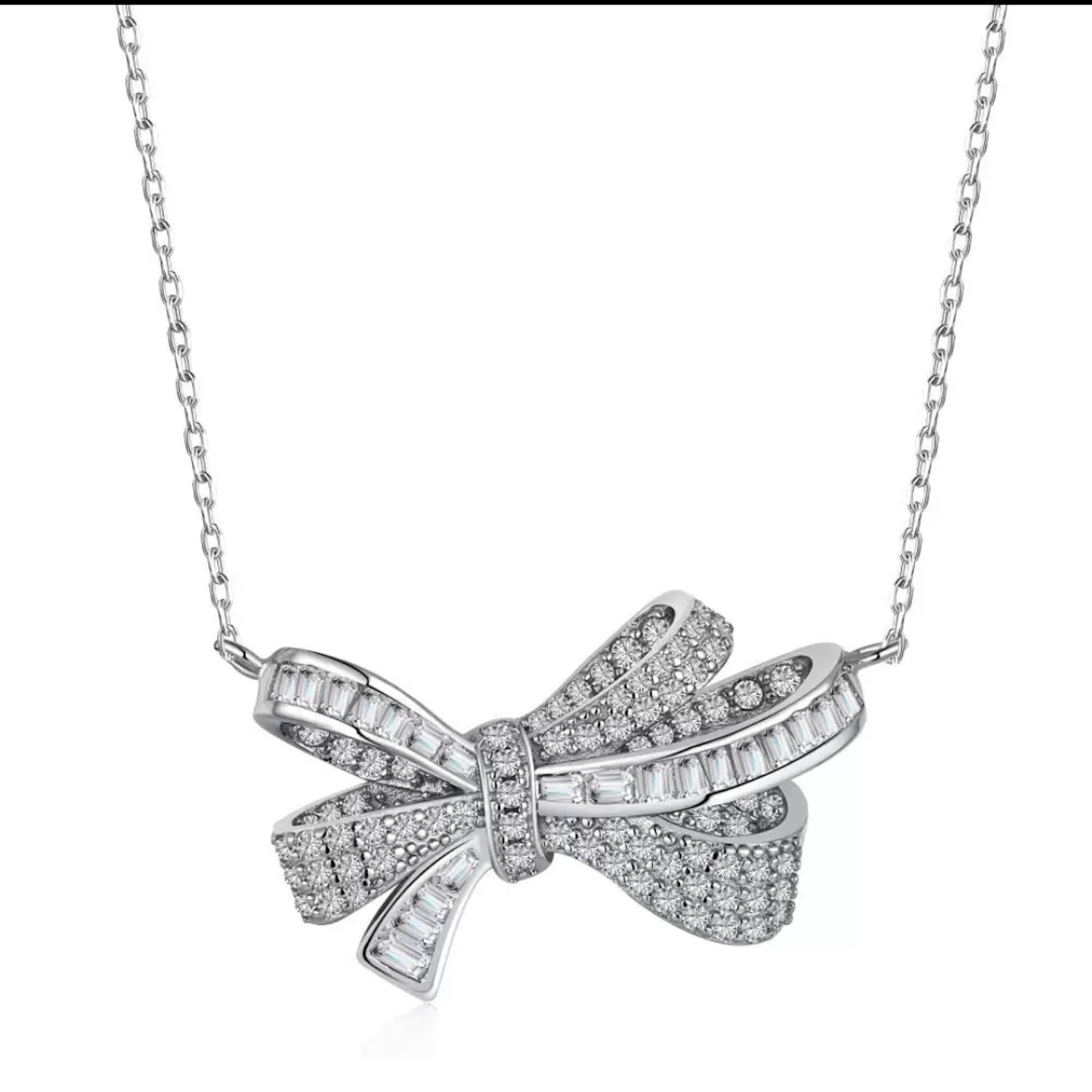 White Gold Brilliant Diamond Bow Necklace