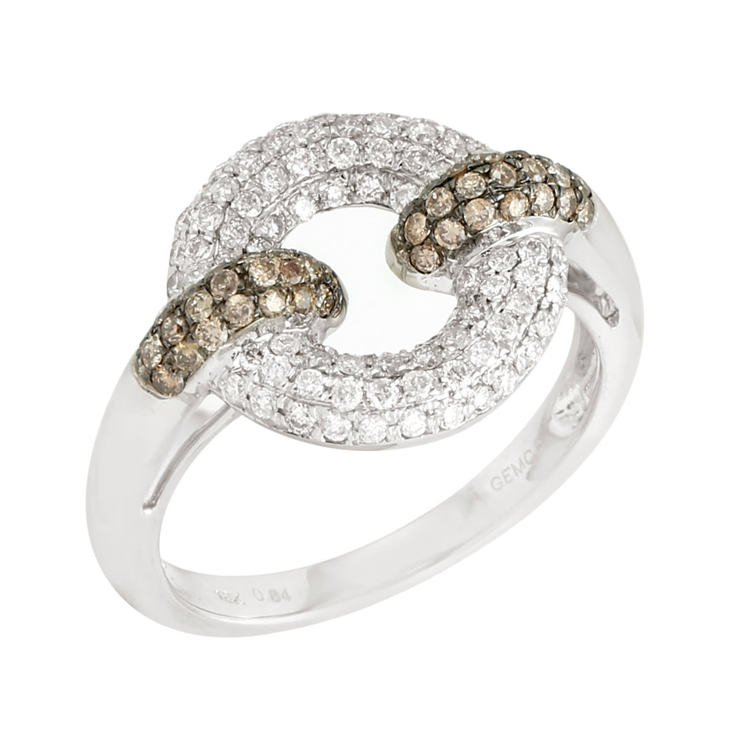 White Gold Champagne & White Diamond Interlocking Circle Ring