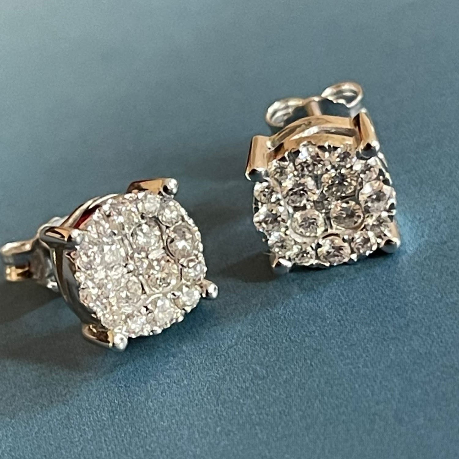 White Gold Diamond Earrings Round Cluster Studs