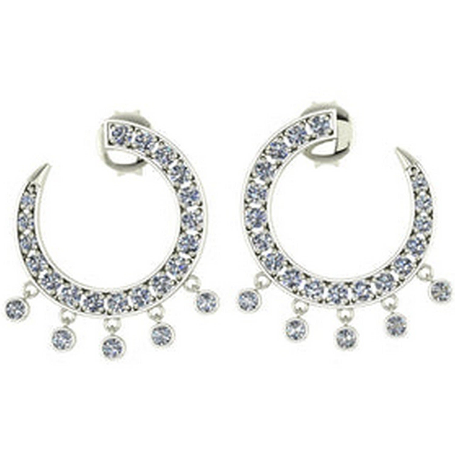 White Gold Curve Diamond Earrings - Front To Back.