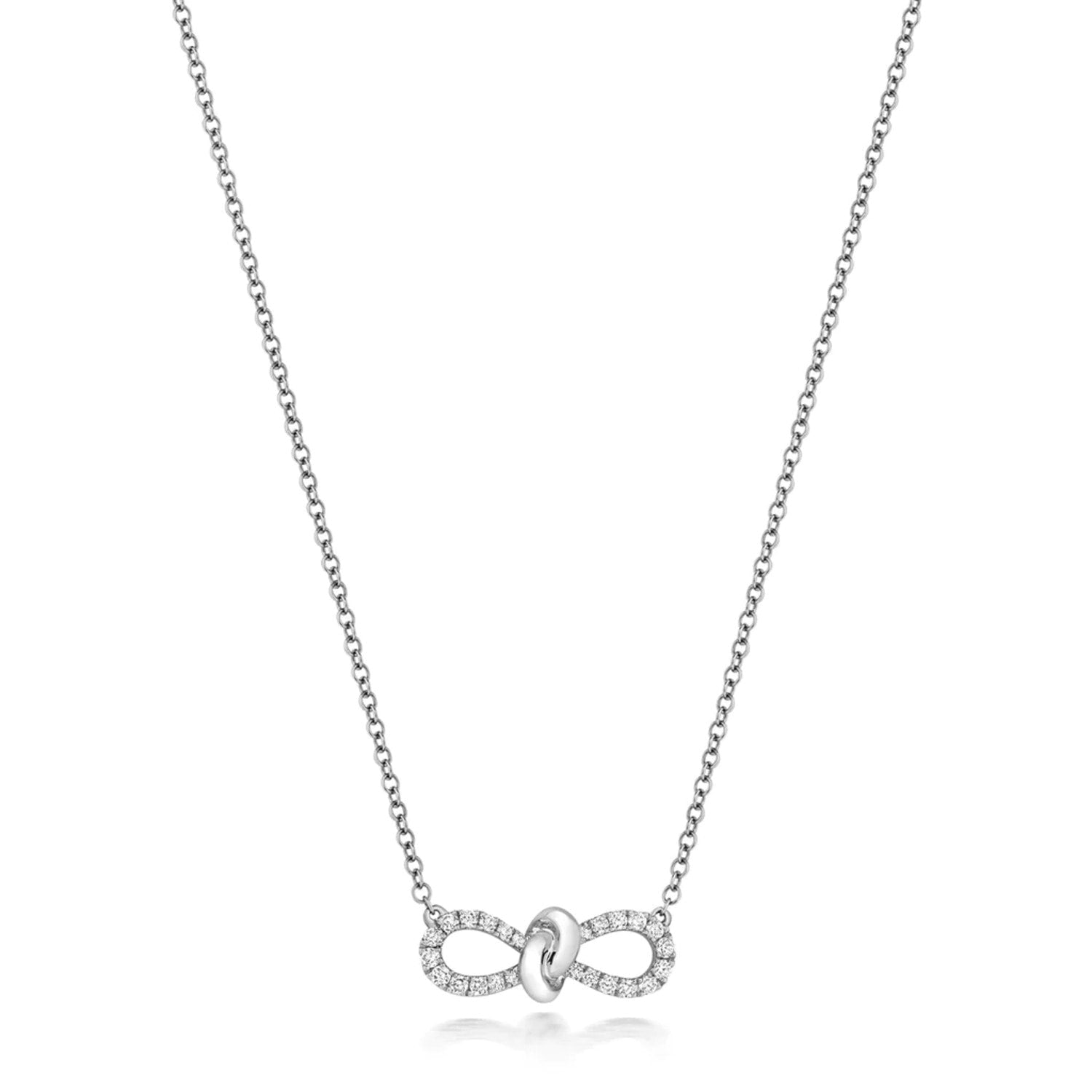 White Gold & Diamond Bow Ribbon Necklace