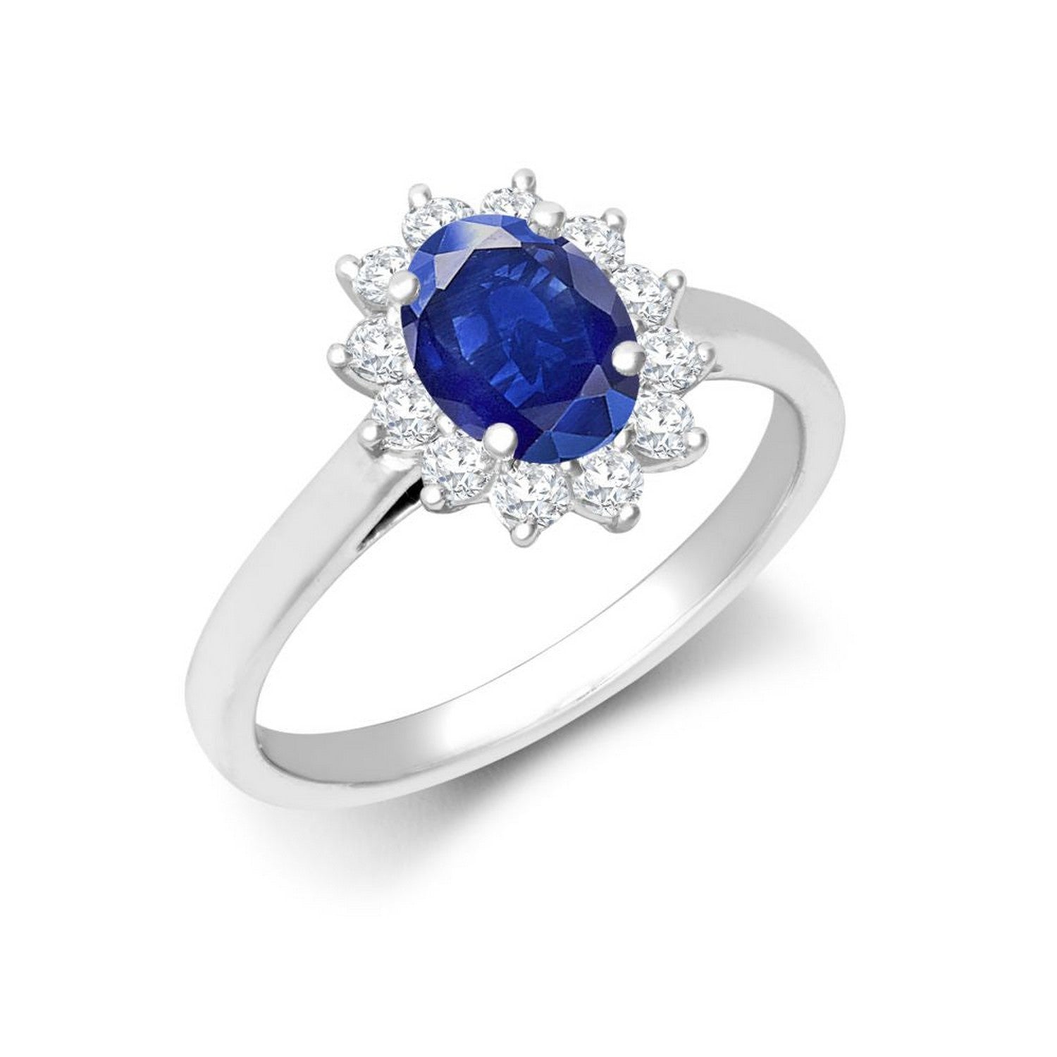 White Gold Sapphire Diamond Halo Oval Ring