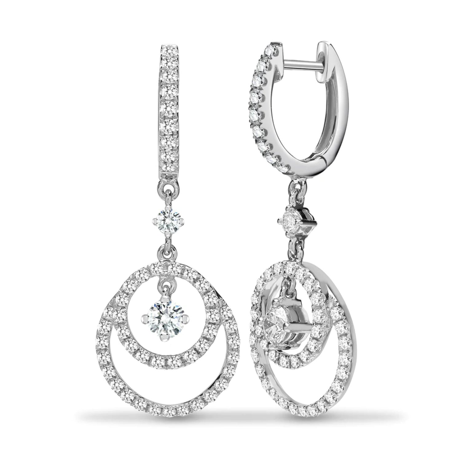 White Gold Diamond Drop Earrings Circle Drop Hoops Earrings