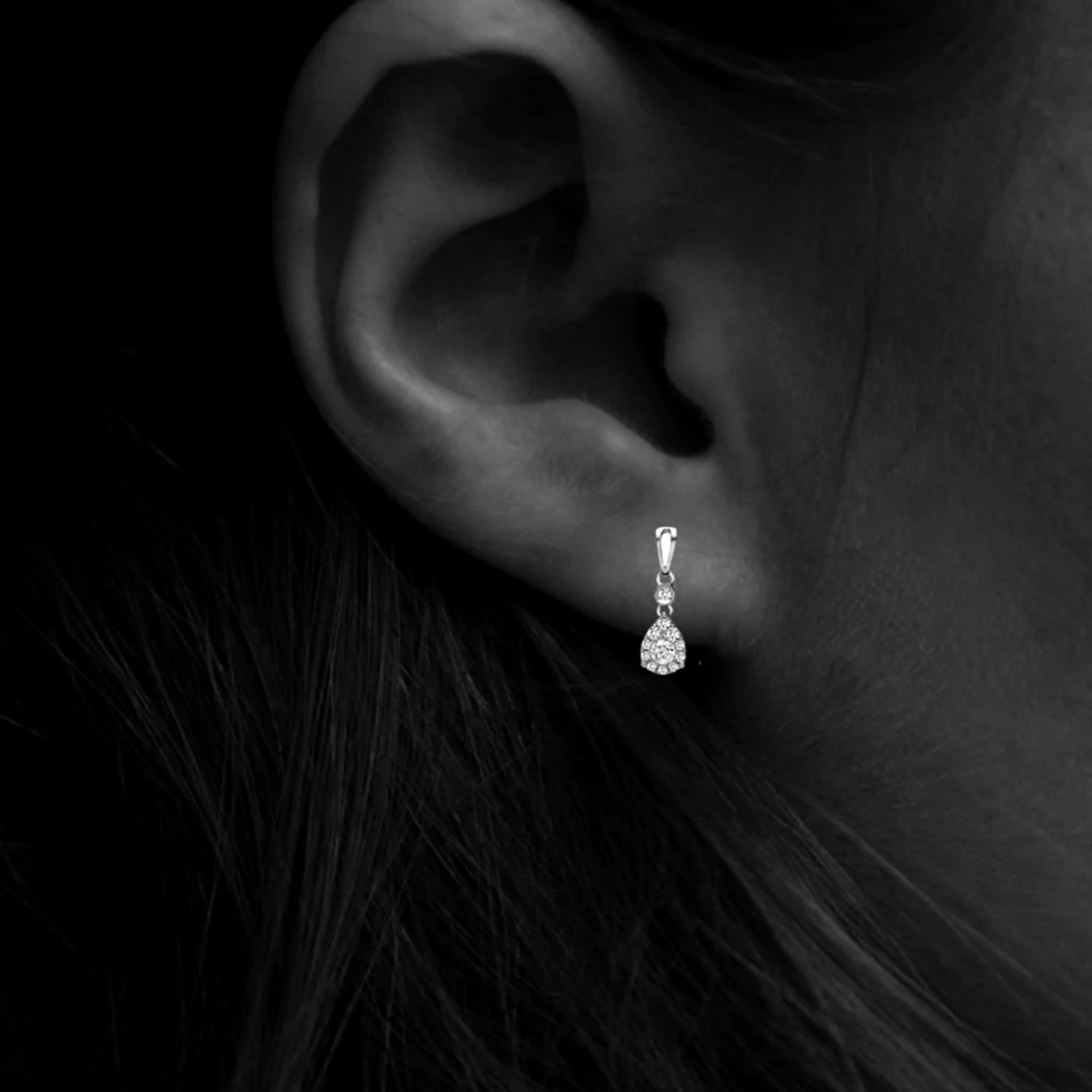 White Gold Diamond Pear Shape Drop Earrings