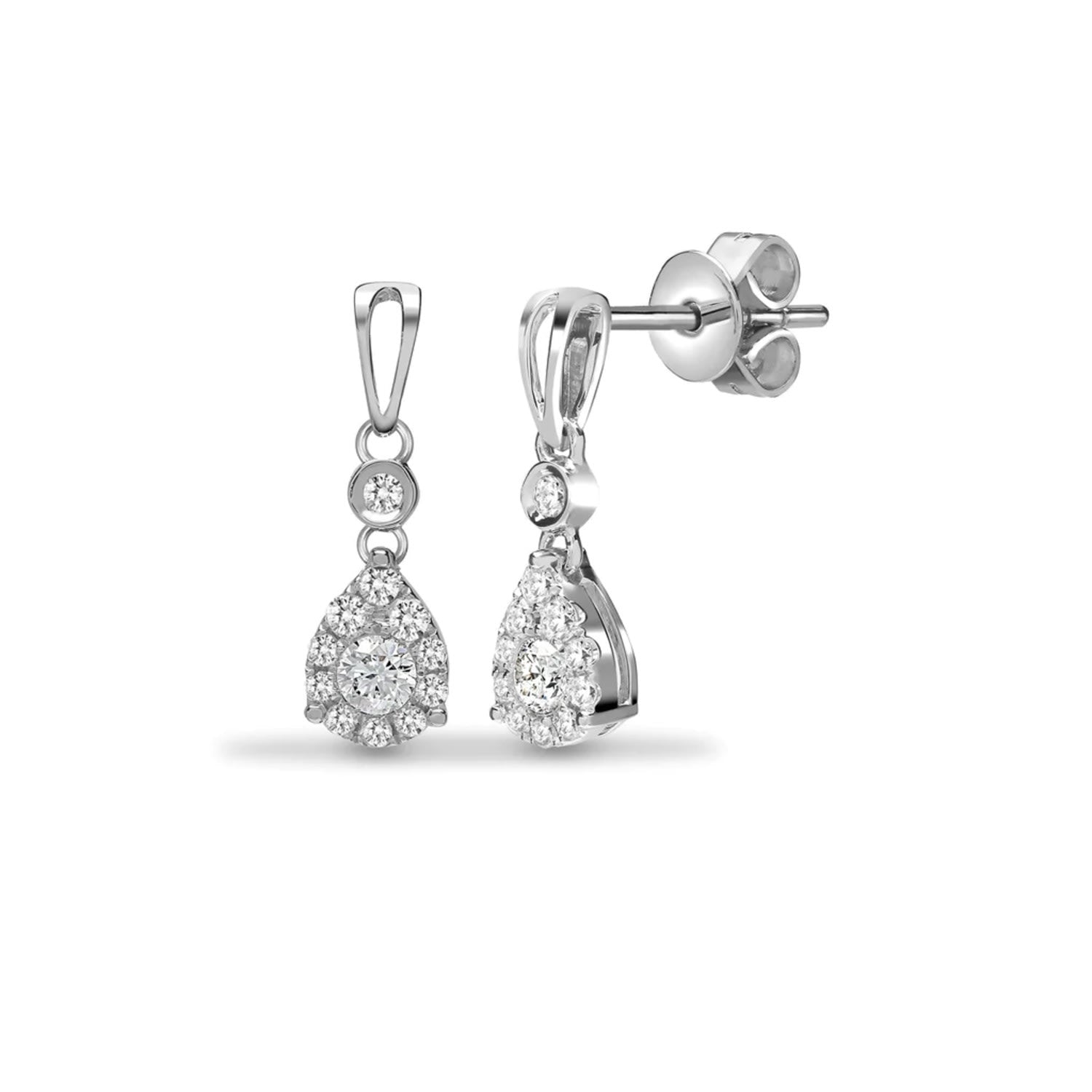 White Gold Diamond Pear Shape Drop Earrings