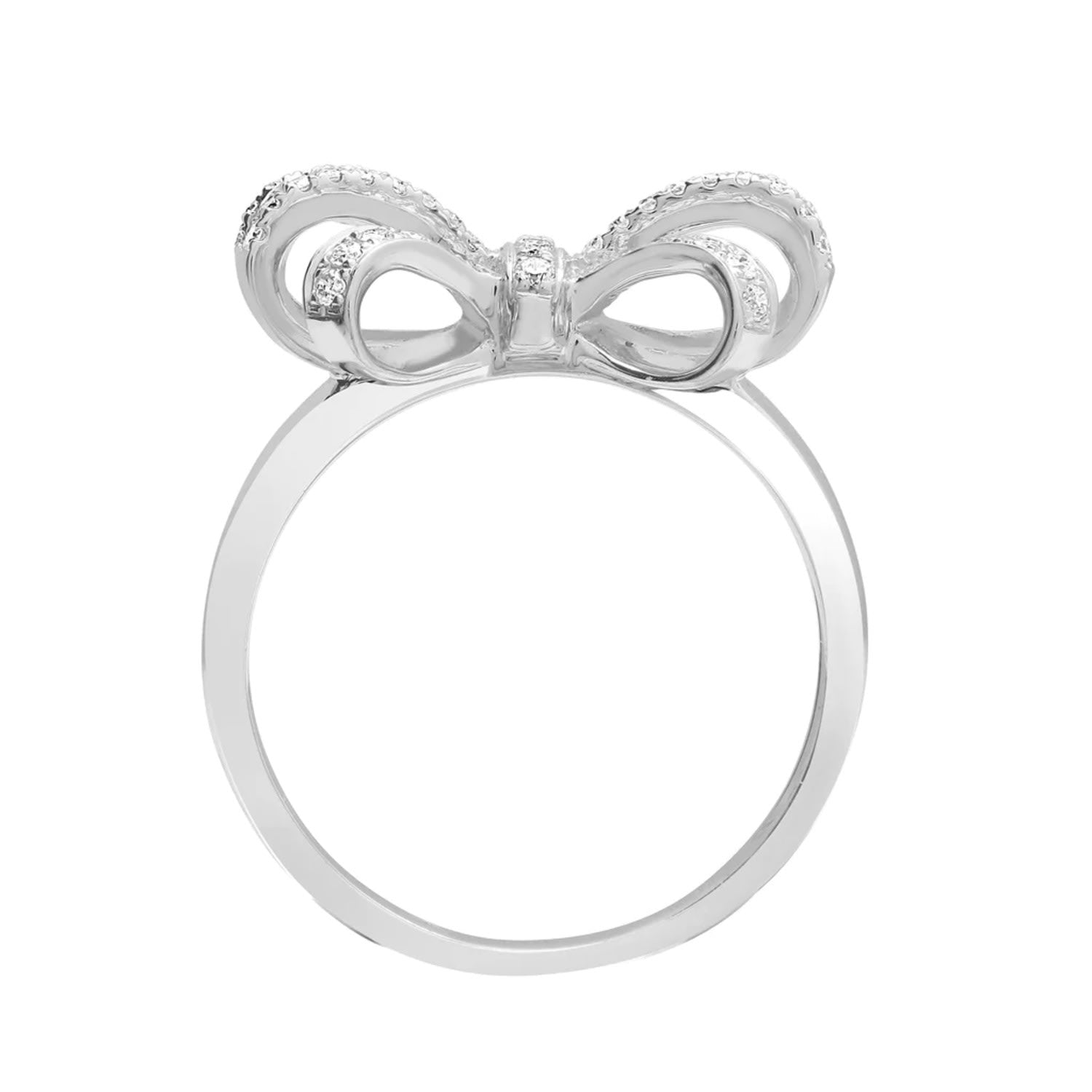 White Gold Diamond Round & Baguette Bow Ring